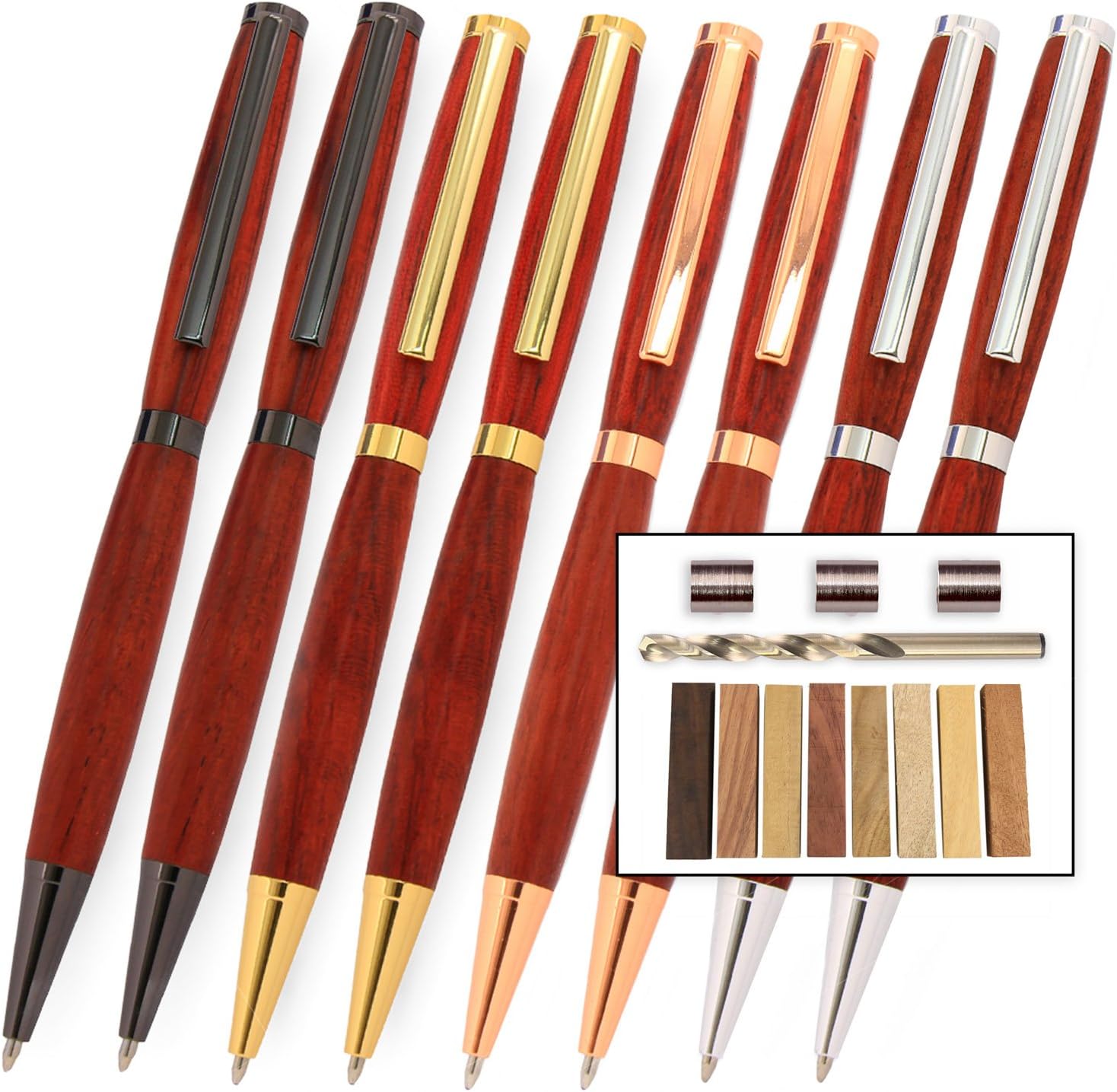 Slimline Pen Kit Starter Pack with Bushings, Hurricane M42 Cobalt Drill Bit, Pen Kits, Wood Pen Blank Sampler Pack