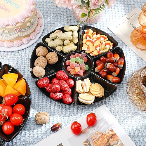 Miniatura 5 de 4 bandejas seccionales redondas de plástico para servirplatos, bandeja dividida para fiestas con tenedor desechable, bandeja de aperitivos de 7