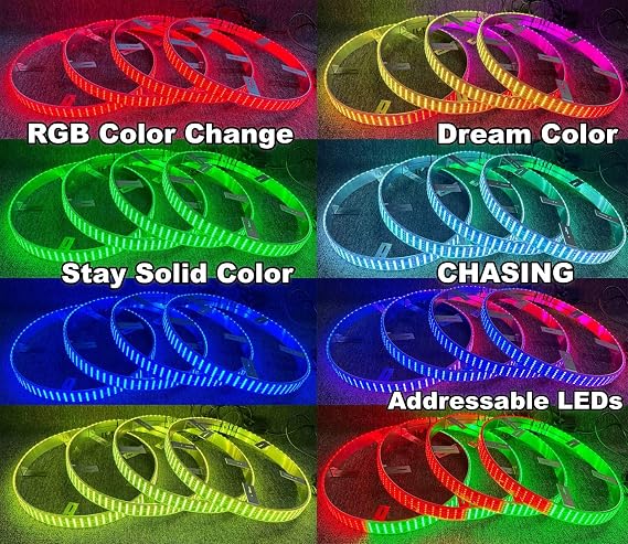 4PCS 15.5 5-Row RGB Chasing LED Wheel Lights Fits Trucks Cars