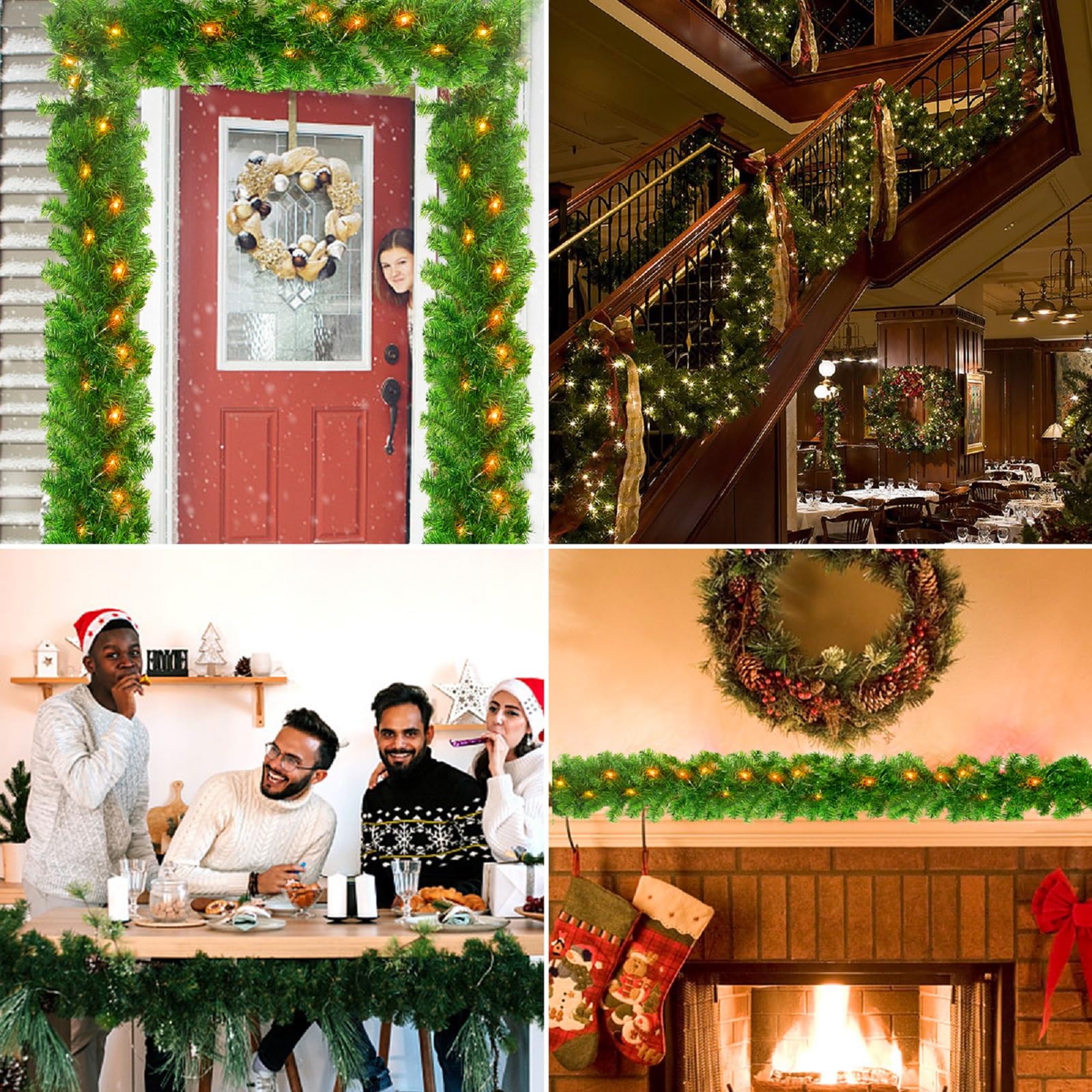 9FT Pre-lit Christmas Garland Decorations with DIY Color Changing 50 Led, App Remote Control Lighted Artificial Garland Music Timer for Stairs Railing Mantle Fireplace Table Room Xmas Decor, USB Power