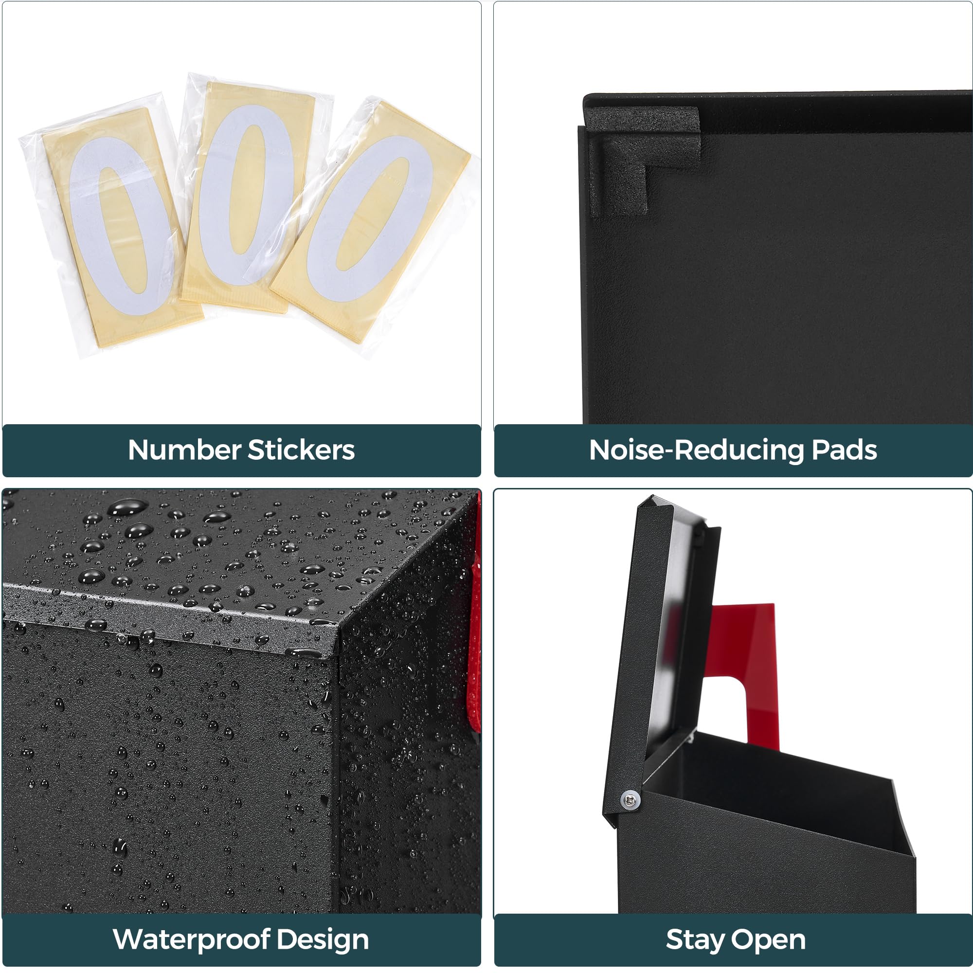 Nunsino Wall-Mounted Mailbox with Flag Kit and 3 Sets of Number Stickers, Metal Post Box, Rust-Resistant for Outside Use,15.24â€? L x 4.72â€?W x 10.43â€?H, Black