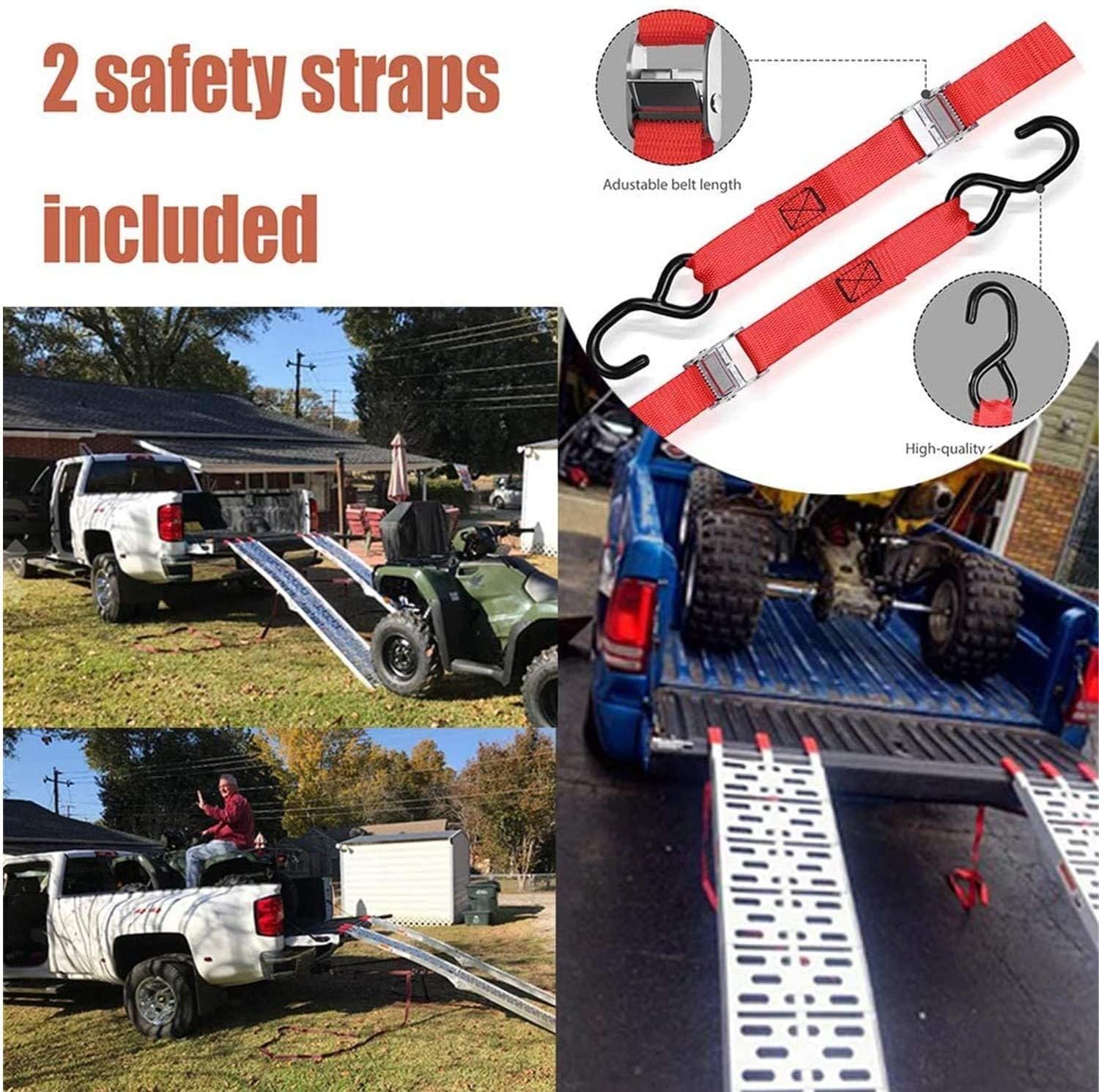 Set di 2 rampe pieghevoli in alluminio, 226 cm, portata 340 kg | Rampa di carico pieghevole e antiscivolo per rimorchi, moto, ATV, quad e auto
