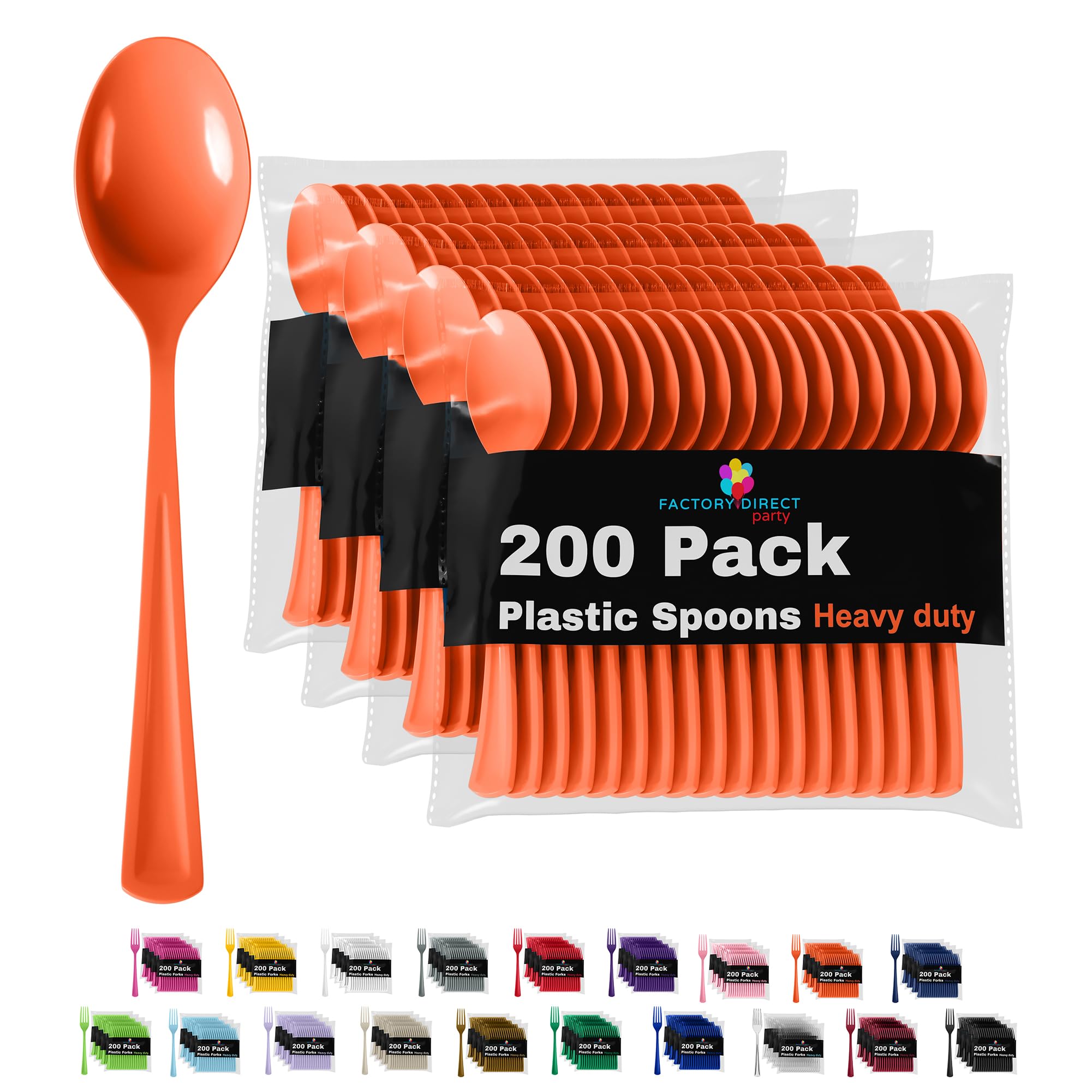 Amazon.com: Party Solids Orange Plastic Spoons 200 Pieces Orange