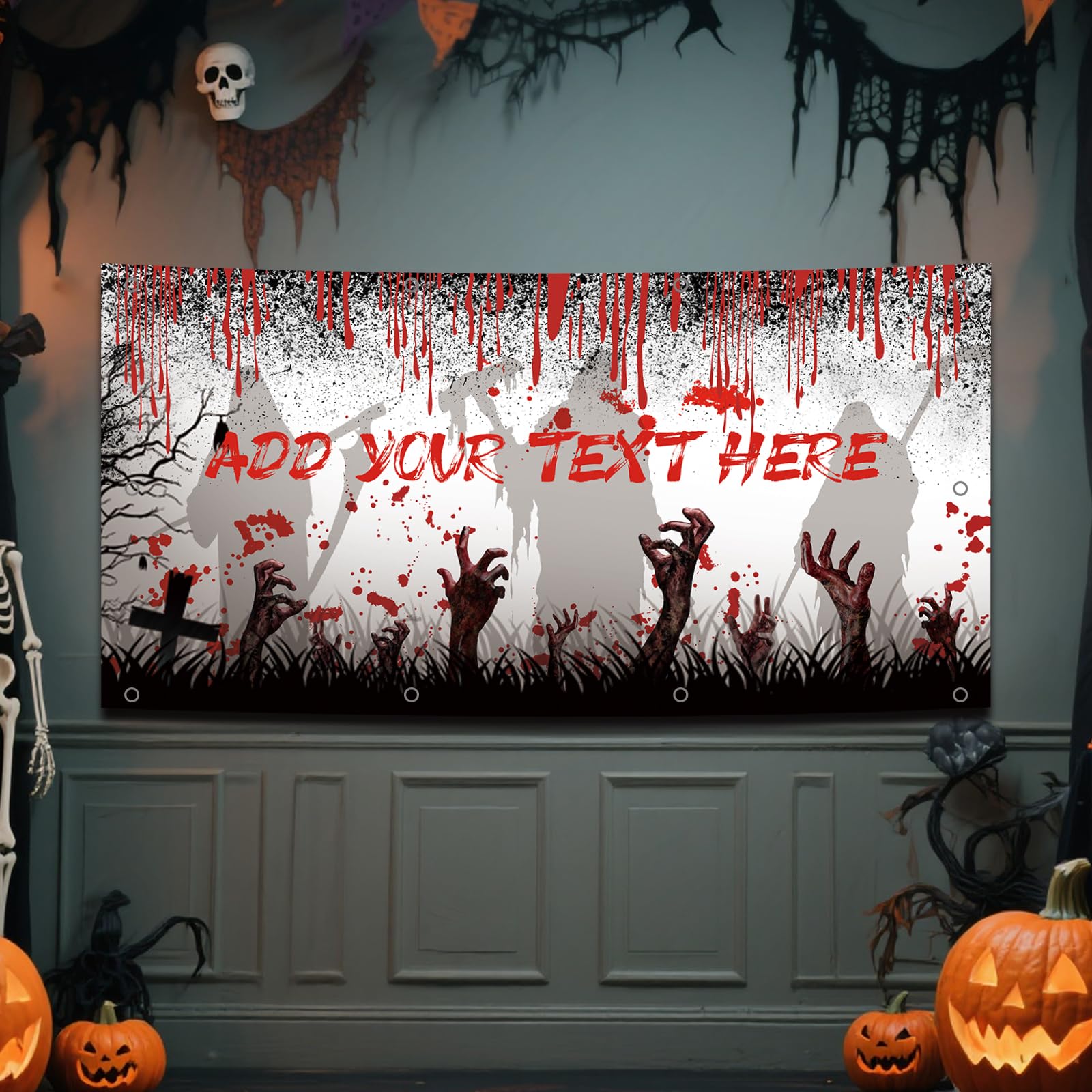 Personalised Halloween Banner Decoration Add Your Own Photo Text Happy Halloween Party Banner Decorations Sign for Front Door Porch Outside Yard Home Party Supplies