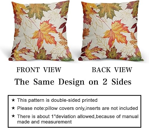 Miniatura 5 de Juego de 2 fundas de almohada de hojas de otoño, 18 x 18 pulgadas, juego de 2 fundas de almohada de lino y algodón cuadrado naranja claro,