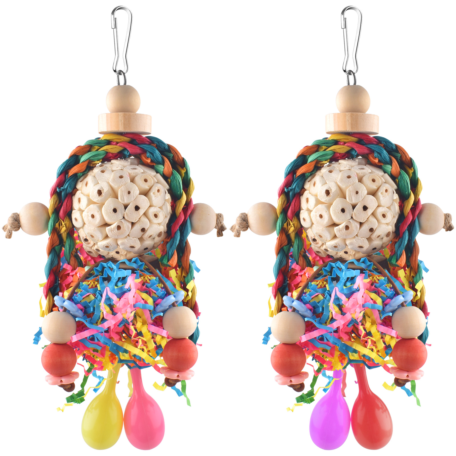 Bissap Conure Toys, 2PCS Bird Parrot Foraging Shredder Hanging Toys Sola Balls with Sand Hammer for Small Parrots Parakeets Conures Cockatiels Love Birds Cage Toy - image 8