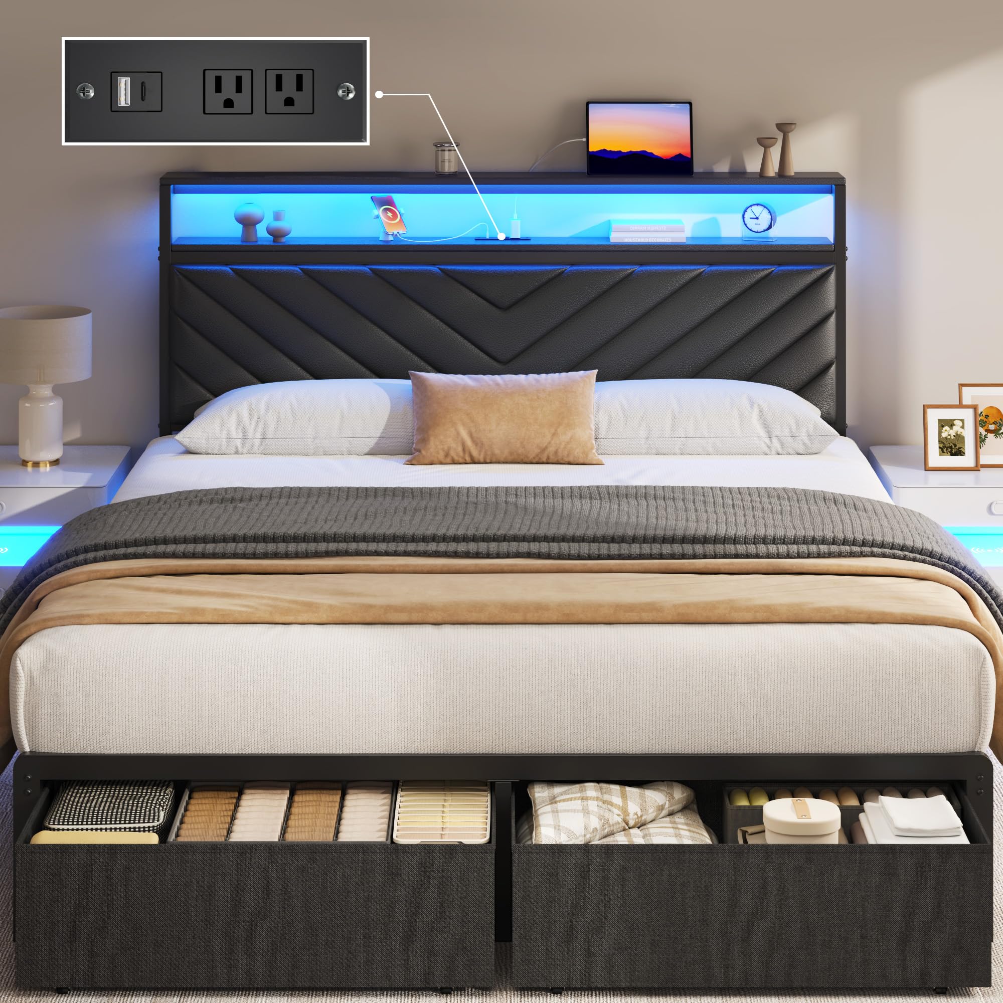 Fluest Queen Bed Frame with 2 Drawers