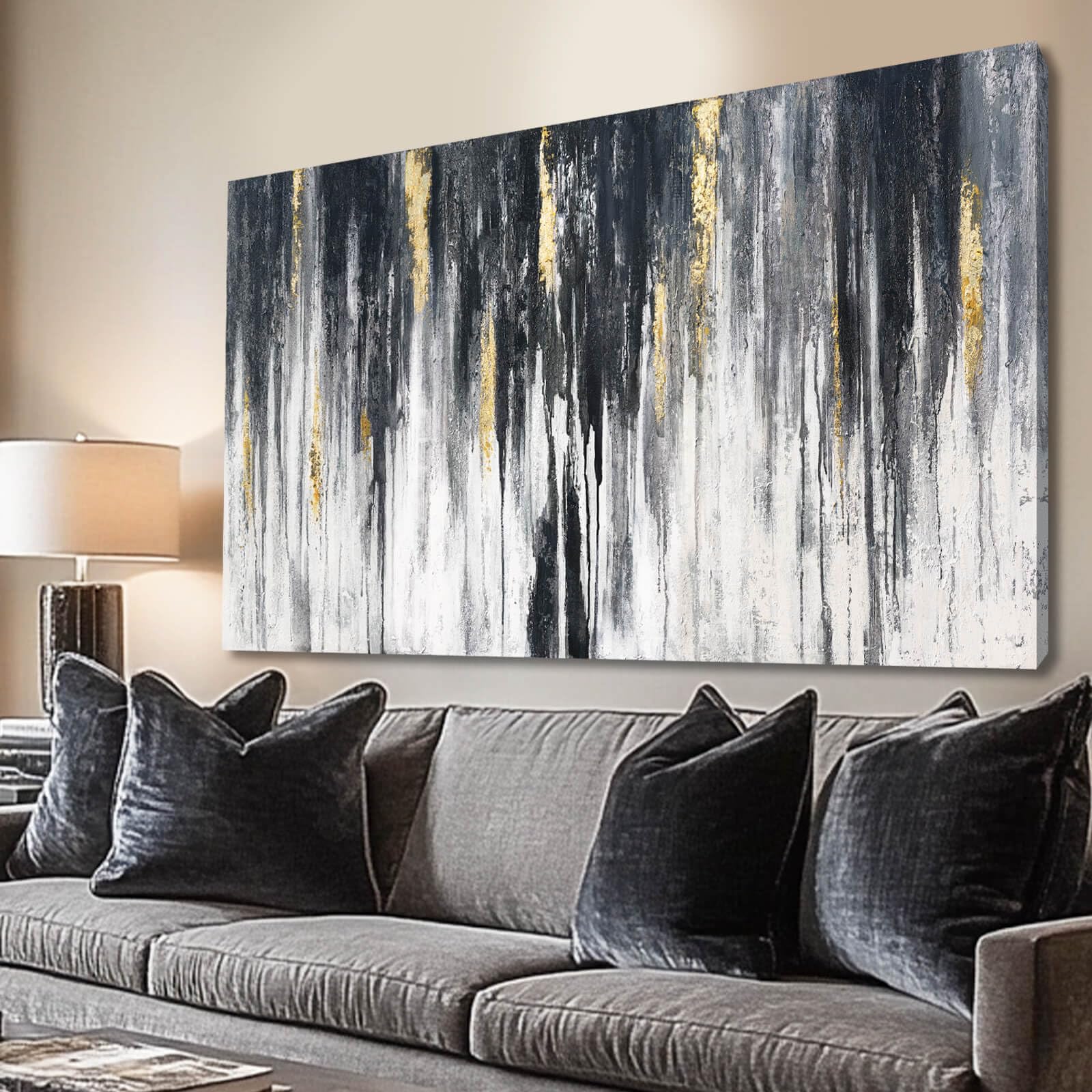 Photo 1 of Green and Black Wall Decor Abstract Canvas Wall Art Textured Room Decor Modern Wall Prints for Bedroom Office 24"x 48" Framed Art Posters for Home