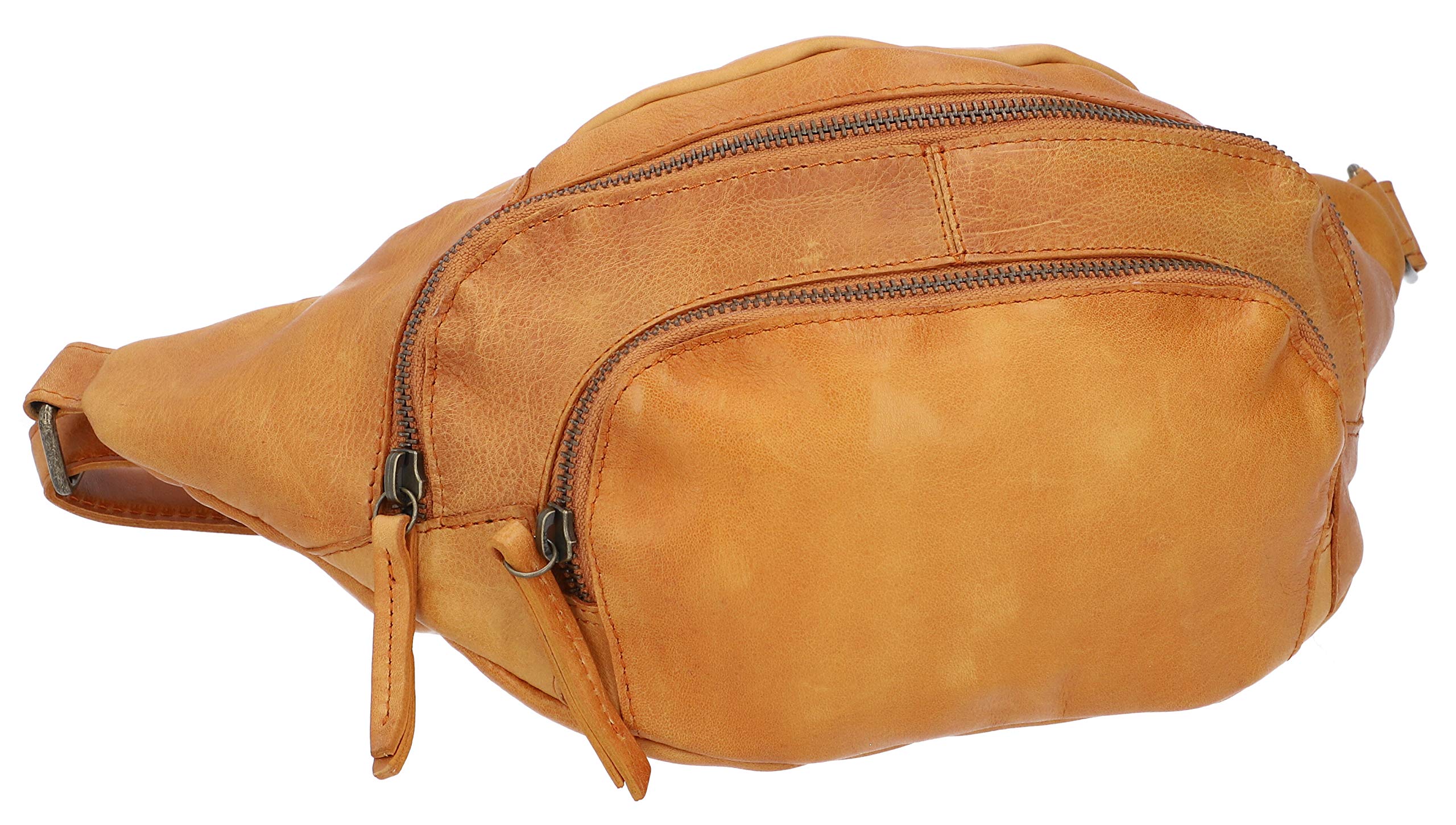 Gusti Sverre - Riñonera de piel, estilo vintage, para hombre y mujer, práctica riñonera con 3 compartimentos y cremalleras, coñac, Einheitsgröße, Retro