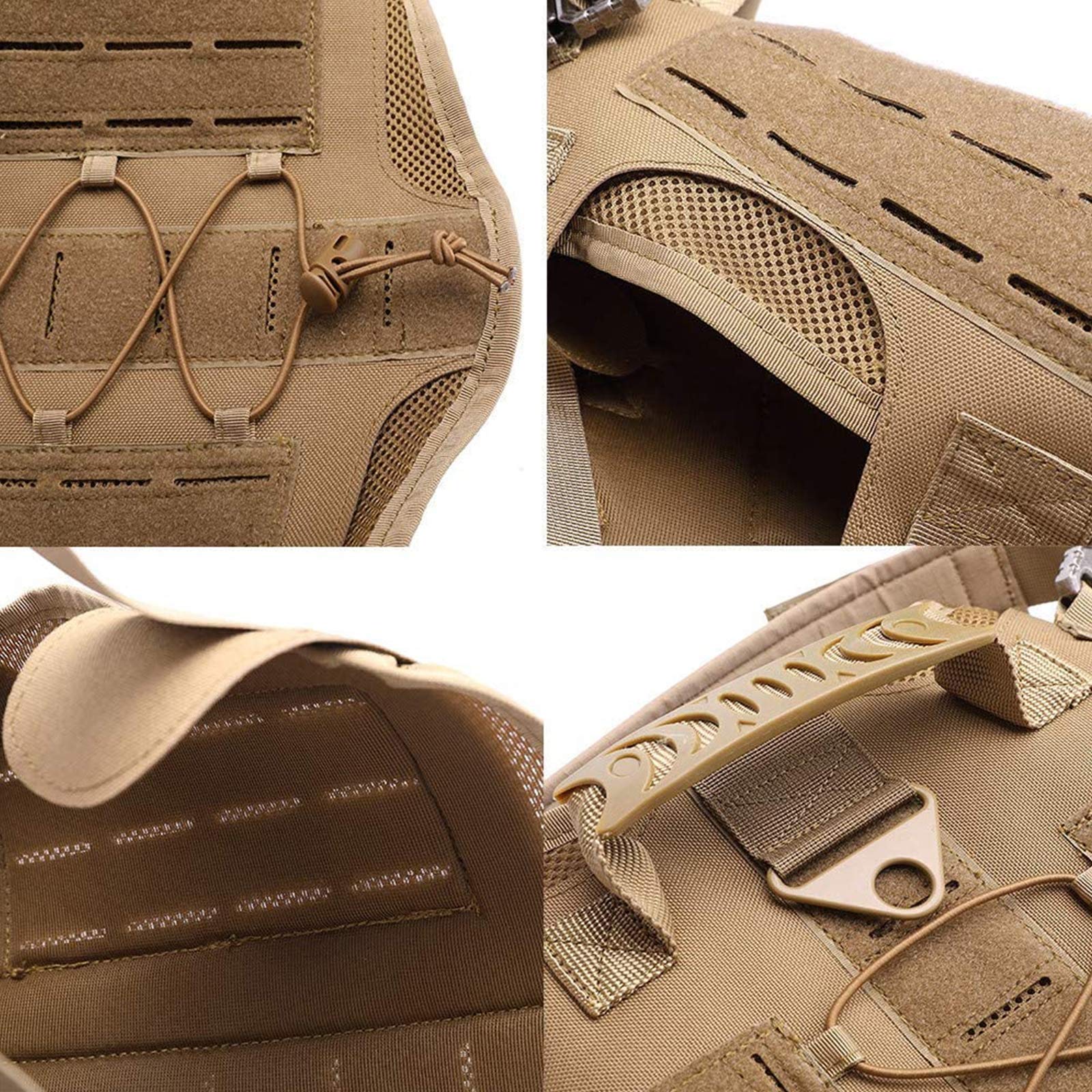 Arnés Perros Chaleco Táctico, Entrenamiento De Trabajo Molle Chaleco,MOLLE Compacta Arnés Nailon Bolsas Chaleco Abrigo para Mascota Senderismo, Caminar con Asa Y 2 Bolsos Desmontables,Marrón,L