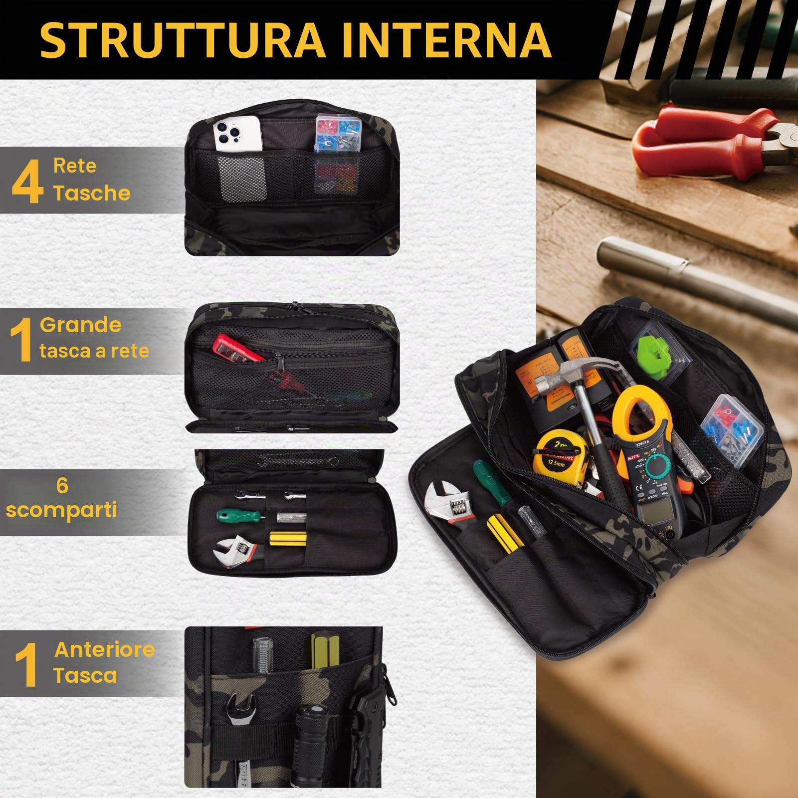Borsa Tattica per Attrezzi da Uomo – Astuccio con Ampia Apertura, Impermeabile, Multiuso, Compatta e Robusta per Elettricisti, Falegnami e Manutentori