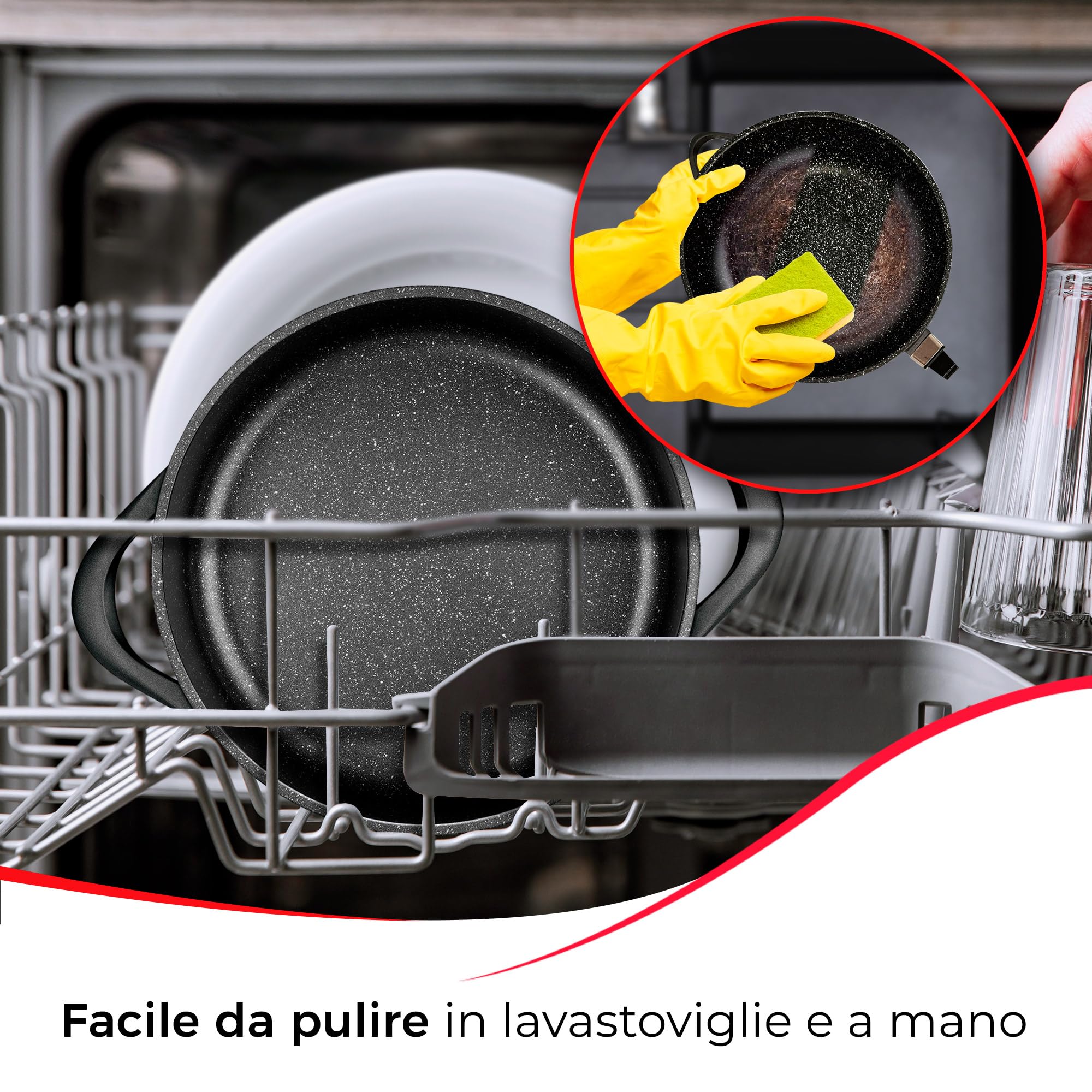 briebe Batteria da Cucina Induzione 10 Pezzi, set di 3 Pentole in Alluminio Fuso + 2 Padelle, Antiaderente ILAG GRANITEC senza PFOA, Coperchi in Vetro, Guanti in Silicone, Vetroceramica, Gas, Forno