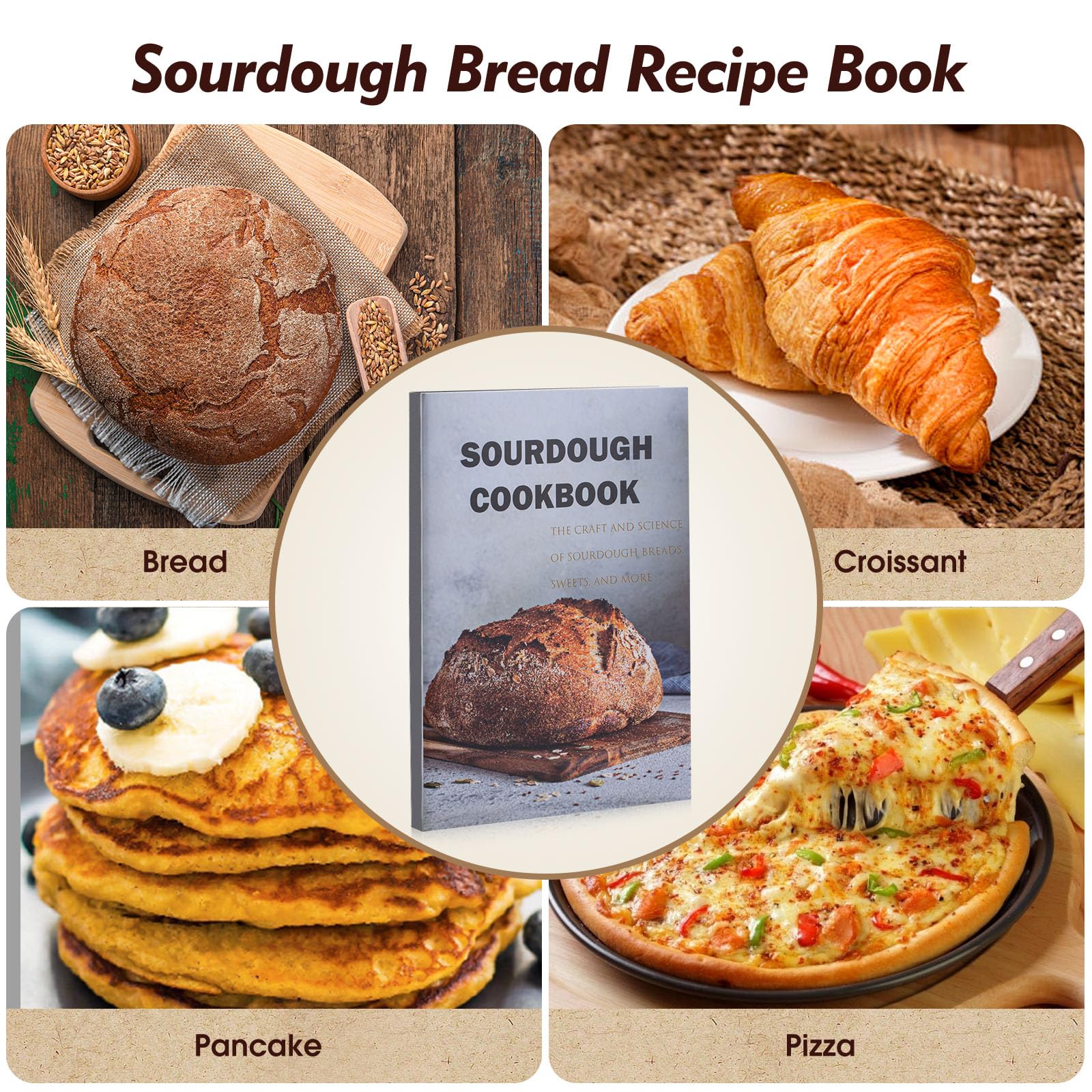 Sauerteig-Starter-Set, Sauerteig-Brot-Backzubehör, 1,2 l Sauerteig-Starterglas, Silikon-Banneton-Brot-Gärkörb-Set mit 22,9 cm runden und 25,4 cm ovalen, handwerklichen Brotbackwerkzeugen,