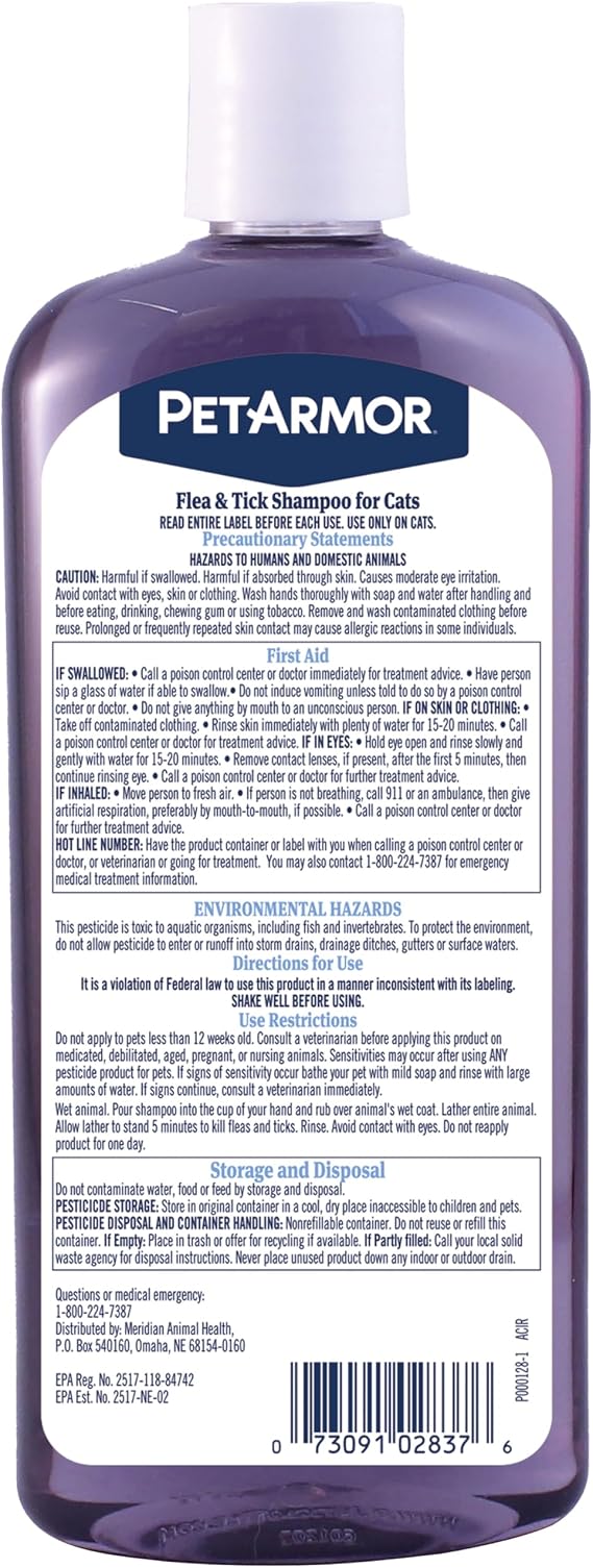 PetArmor Flea & Tick Shampoo Cats, Kills in 24hrs, Coconut Berry, 12oz | Ideal for Cats & Kittens 12 Weeks+; Conditions & Deodorizes; no Rx needed; Quick-Kill Cat Flea Shampoo