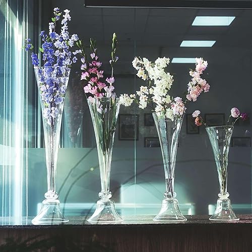 Miniatura 8 de Efavormart - Juego de 2 jarrones de trompeta de cristal para clarinete reversible de 28 pulgadas, jarrones altos de cristal, bodas, eventos,