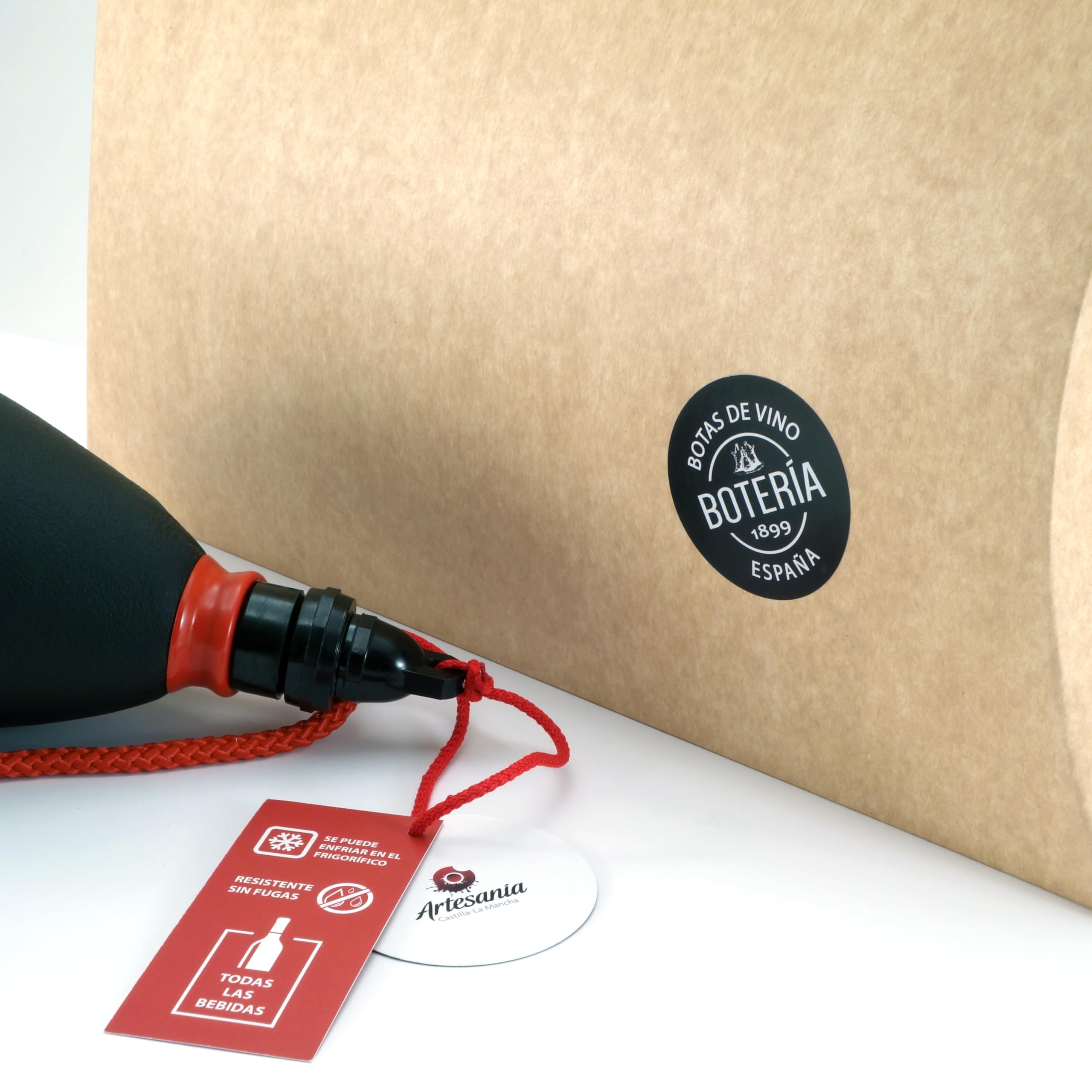 Bota de Vino Recta Tradicional Piel de Cabra Interior de Látex Todas las Bebidas Color Cuero Negro (1 Litro)
