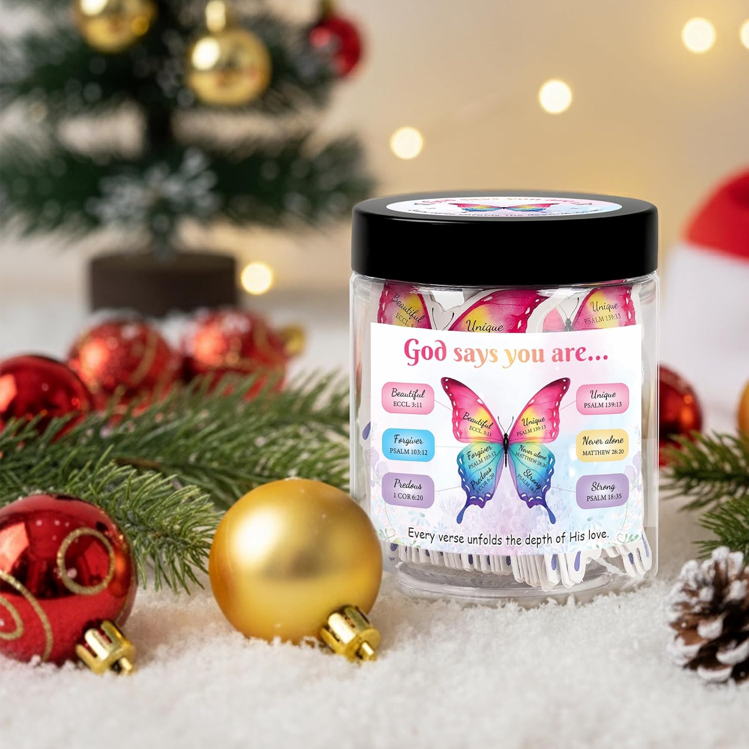 Positive Butterfly Bible Verses Jar with 60 Christian Affirmation Cards, Christian Gifts for Women, God Says You Are, Faith-Based Religious Spiritual Butterfly Gifts for Women Adults, Teens - Image 7