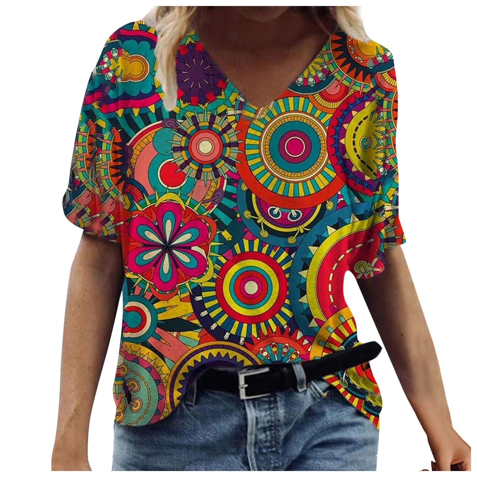 Womens Tops Aesthetic Short Sleeve Summer Casual Crew Neck Short Tops Summer Fashion Casual Sleeve Women's Tee Printed T Shirt Women's Blouse Deals of The Day