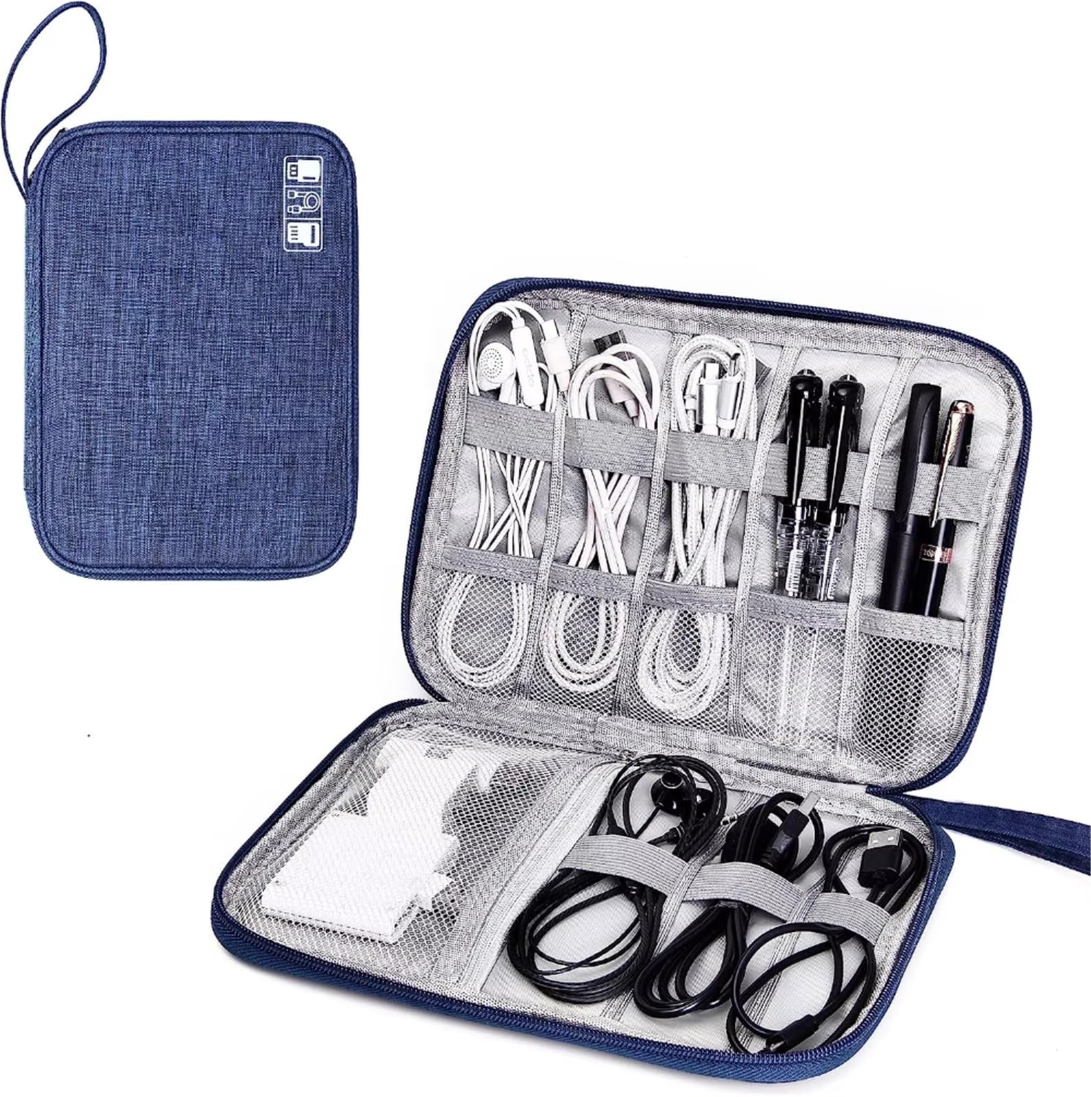 Organizer Cavi 2PCS Borse portaoggetti for Cavi Kit di Sistema Custodia Caricabatterie Cavo Dati Penna Power Bank Dispositivi Gadget digitali(Deep Blue)