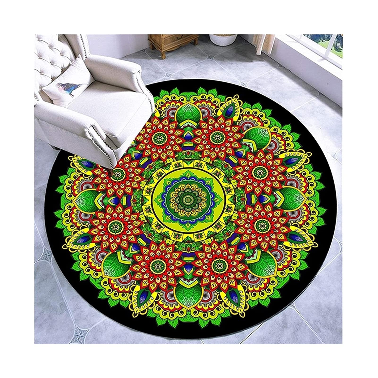 Alfombra redonda para sala de estar junto al sofá y la cocina familiar
