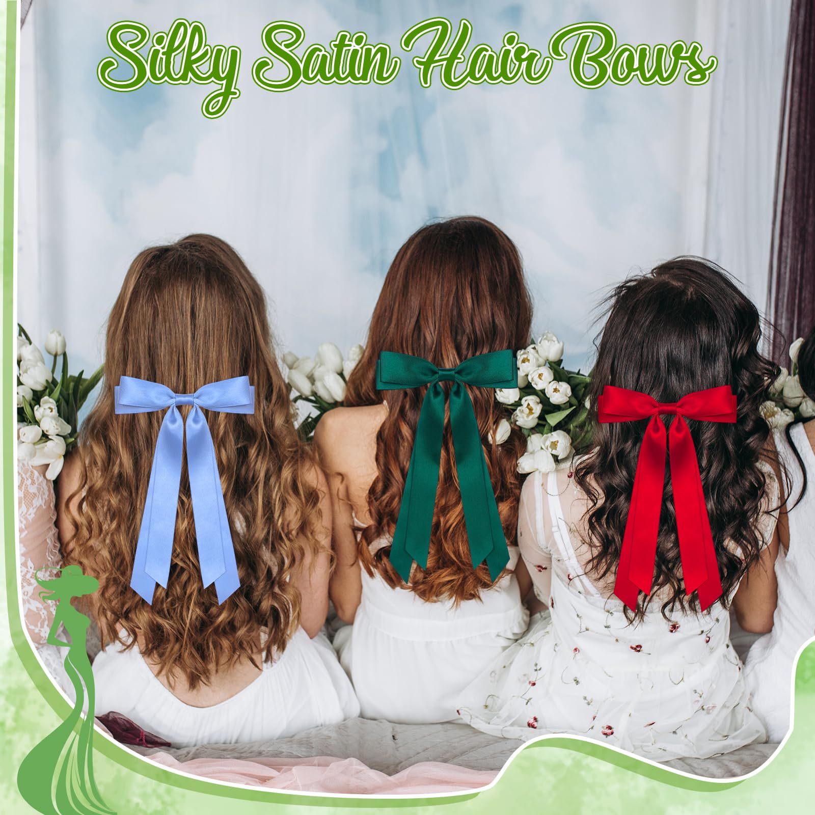 32Pcs Satin Oversized Hair Bows with Long Tails and Clips