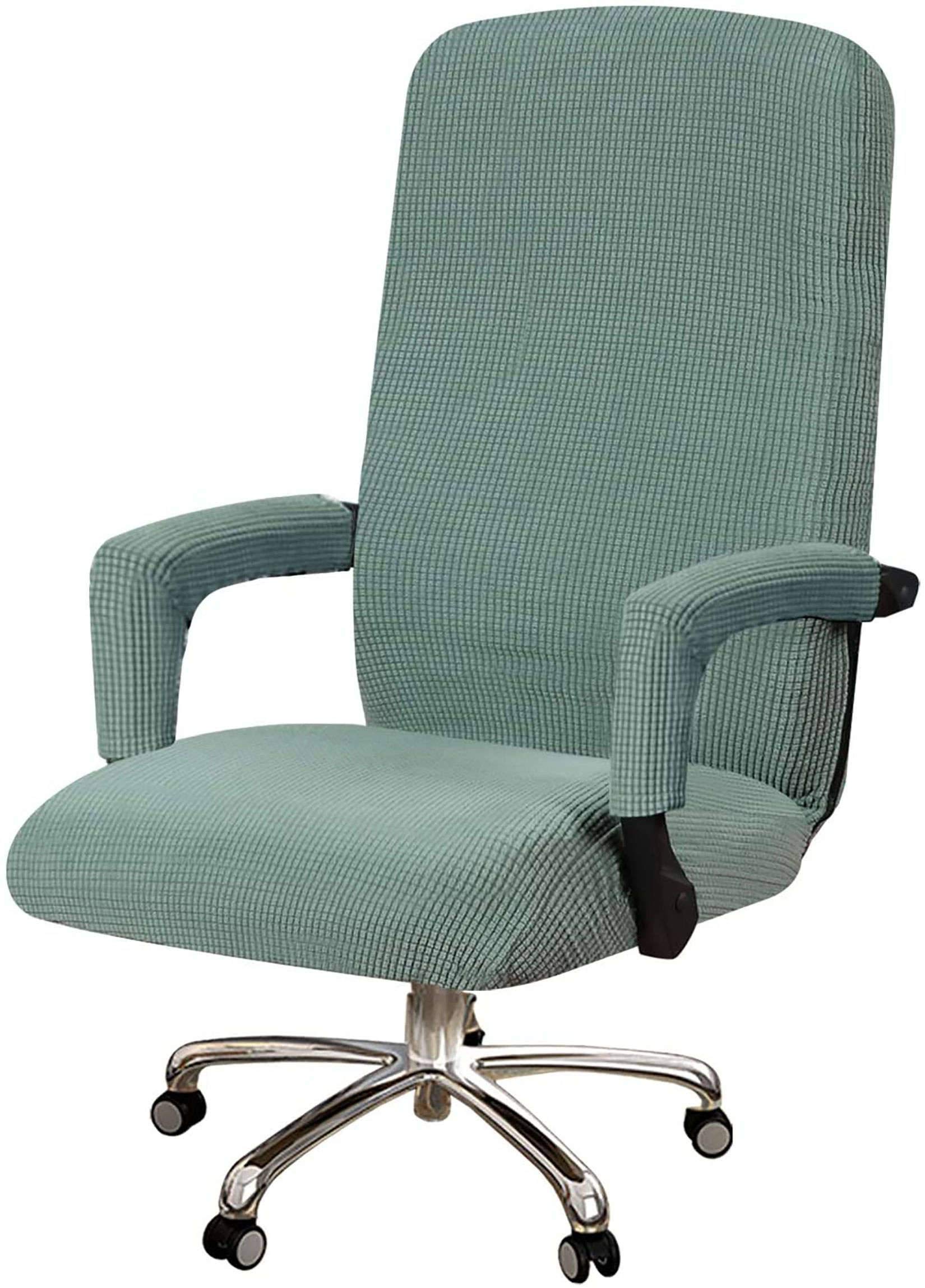 CLGTY Elástica Funda para Silla De Oficina con Fundas De Reposabrazos, Desmontables Cubiertas De La Silla De La Computadora Spandex Jacquard Fabric para Giratorio Fundas De Sillón-Verde-Grande