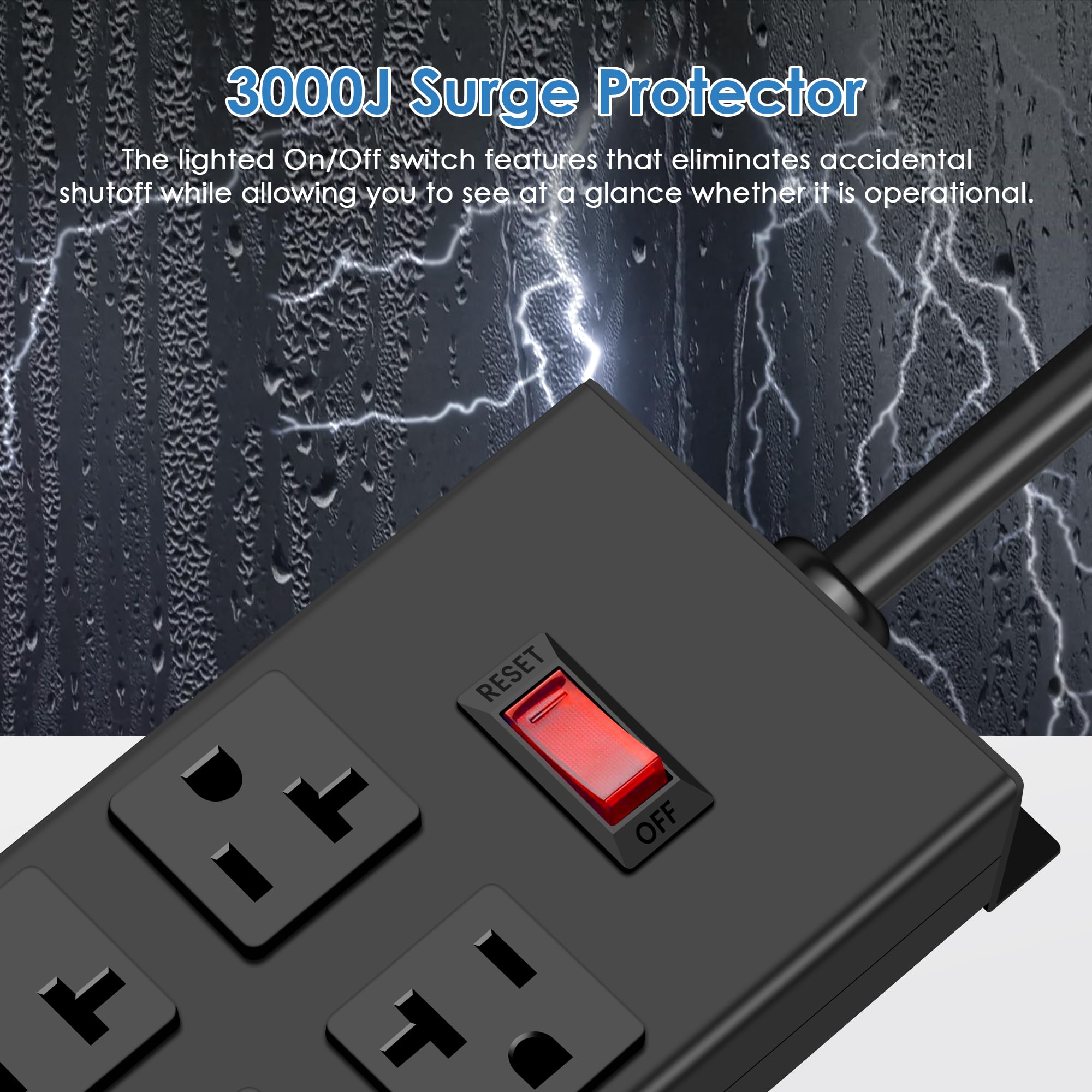 JUNNUJ - Regleta de alimentación resistente de 20 amperios, 6 salidas de metal, calibre 12, protector de sobretensiones de 3000J, adaptador de amplificador alto 5-15P Shop 6-20R con ranura en T