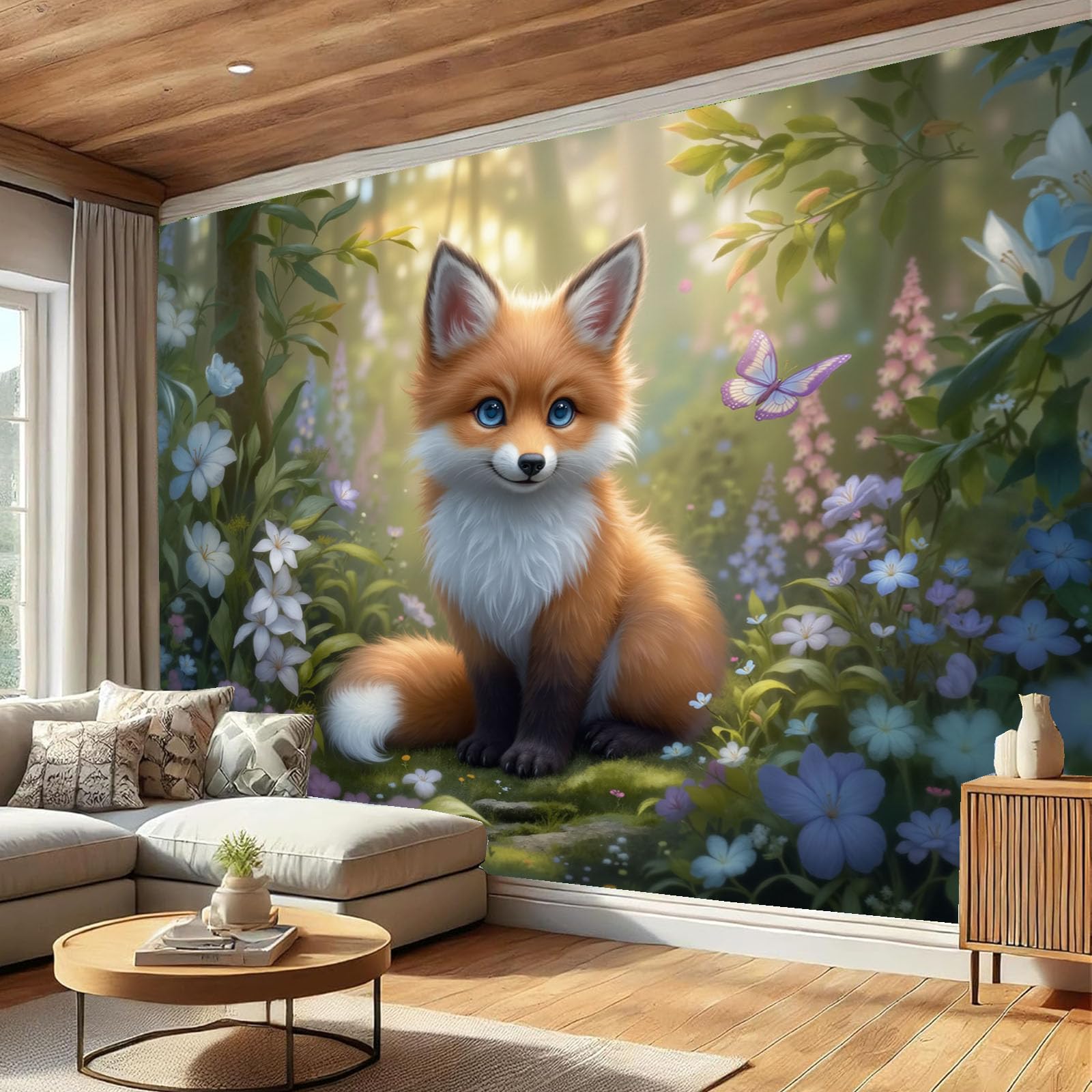 Papier peint panoramique animaux et fresque murale haut de gamme fleur papillon orange