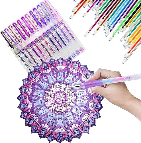 Miniatura 4 de Paquete de 24 bolígrafos de gel morados, 12 bolígrafos de gel de colores con 12 repuestos, 40% más de tinta para escribir suavemente para niños y