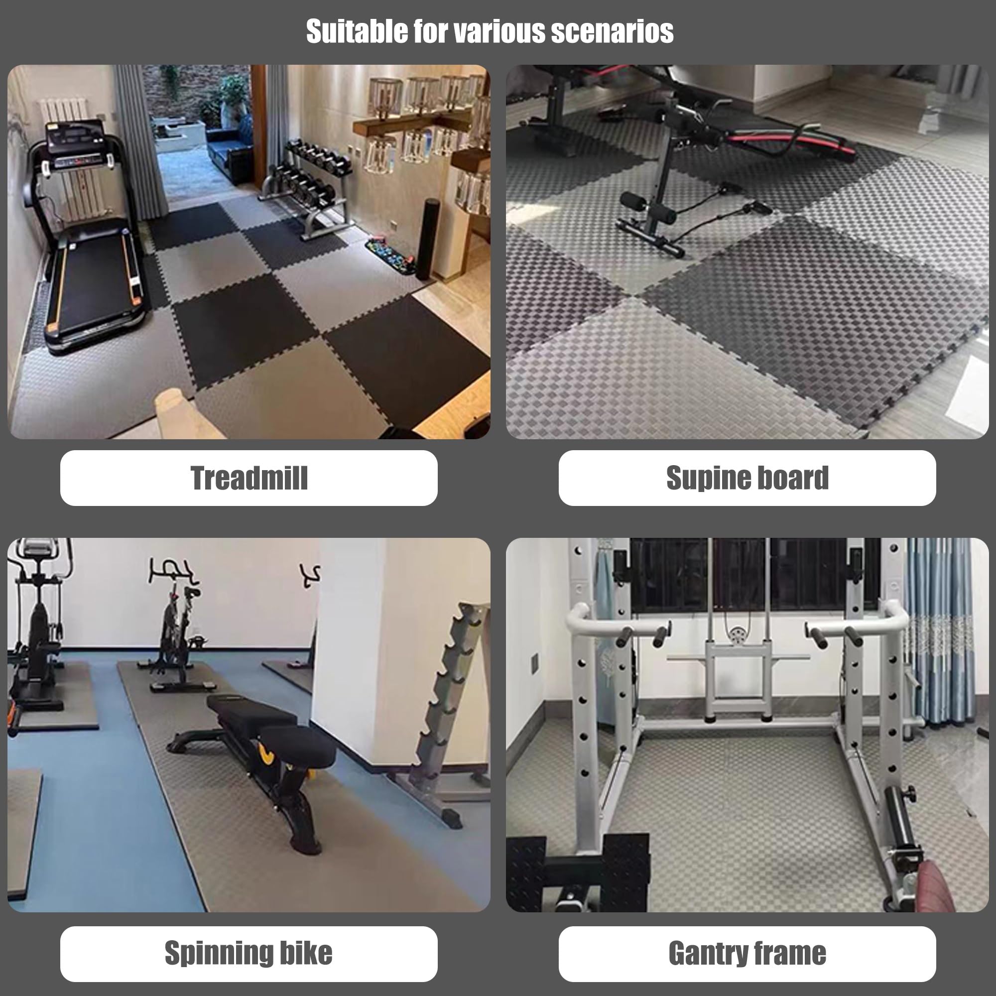 Tapete de ejercicio para cinta de correr, suelo de espuma entrelazado para equipo de ejercicio, entrenador de resistencia, duradero y antideslizante (100 x 200 x 2,5 cm)