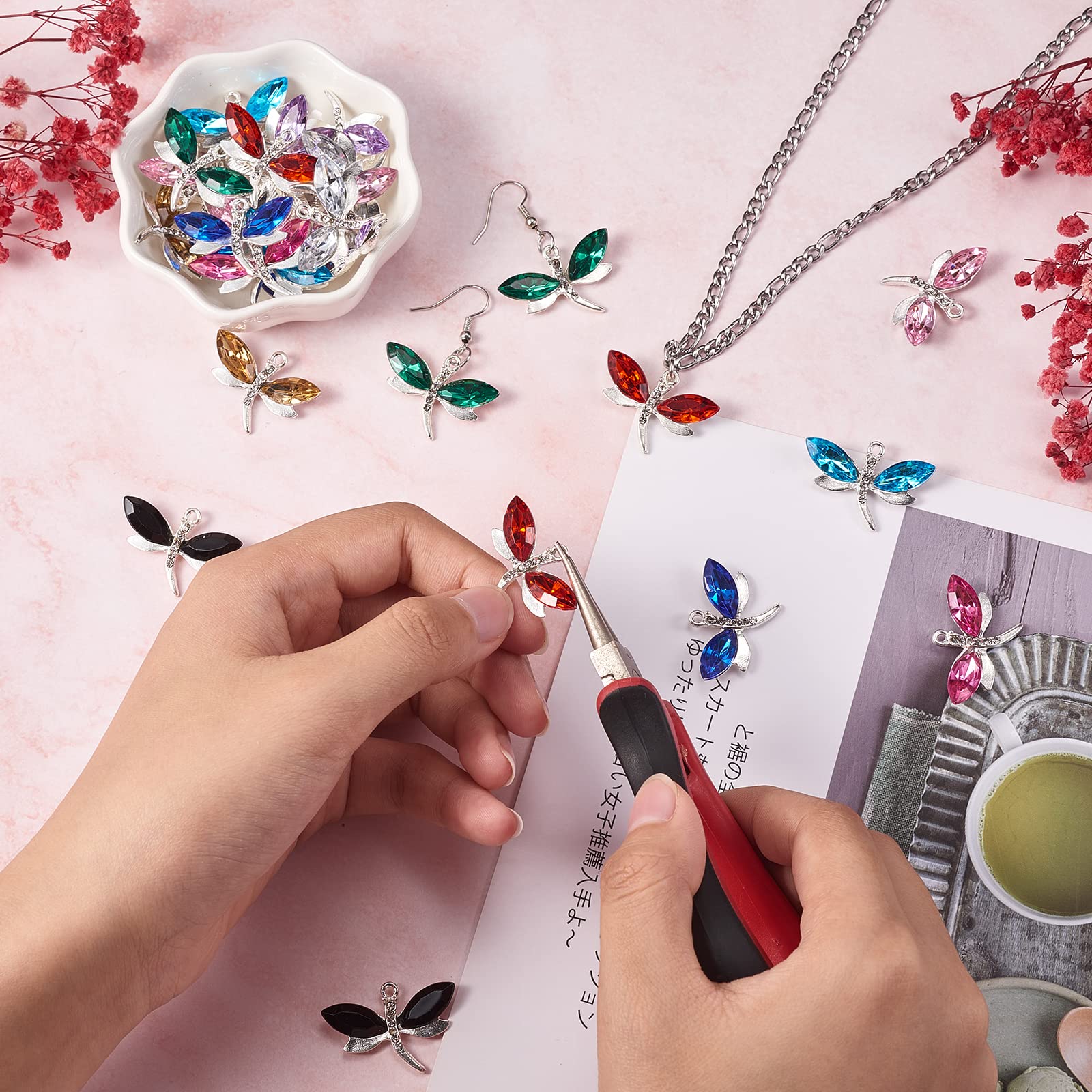BEEFLYING 40 Pieces Dragonfly Alloy Charms Rhinestones Dangle Charms Imitation Dragonflies Pendants for Necklaces Bracelets Jewelry Making Crafts Supplies - Image 4