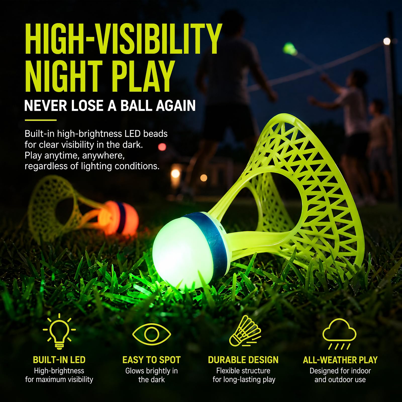Lotki do badmintona, 6 sztuk LED, lotki do badmintona, nylonowe, świecące, do badmintona, do użytku wewnątrz i na zewnątrz, do uprawiania sportu w nocy