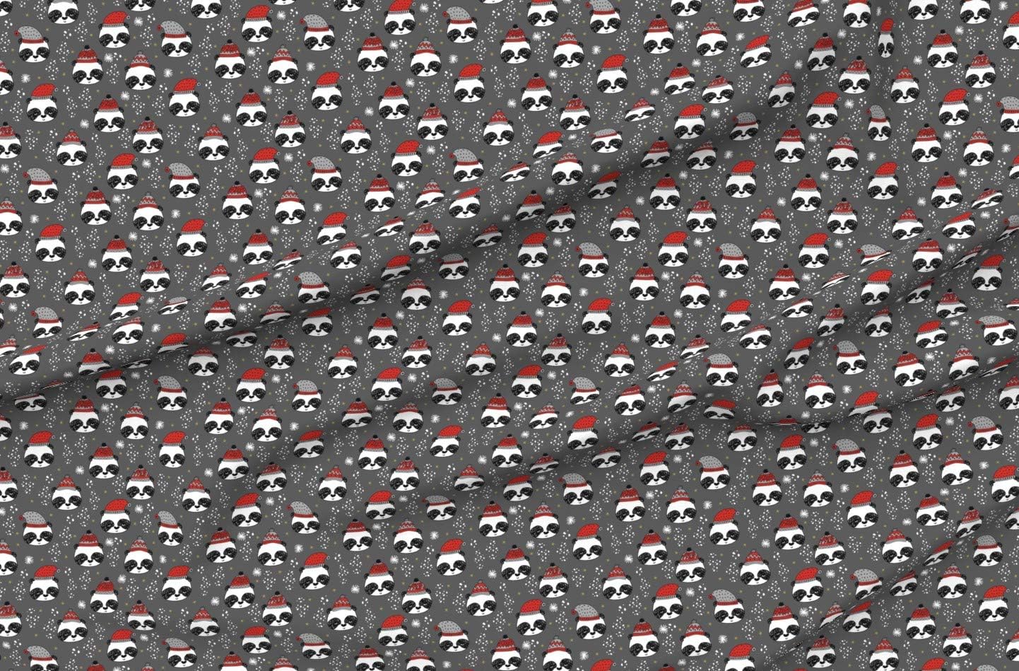 Spoonflower Fabric - Winter Panda Holiday Christmas Cute Gray Xmas Hats Printed on Organic Cotton Sateen Fabric by The Yard - Sewing Quilting Apparel Home Decor