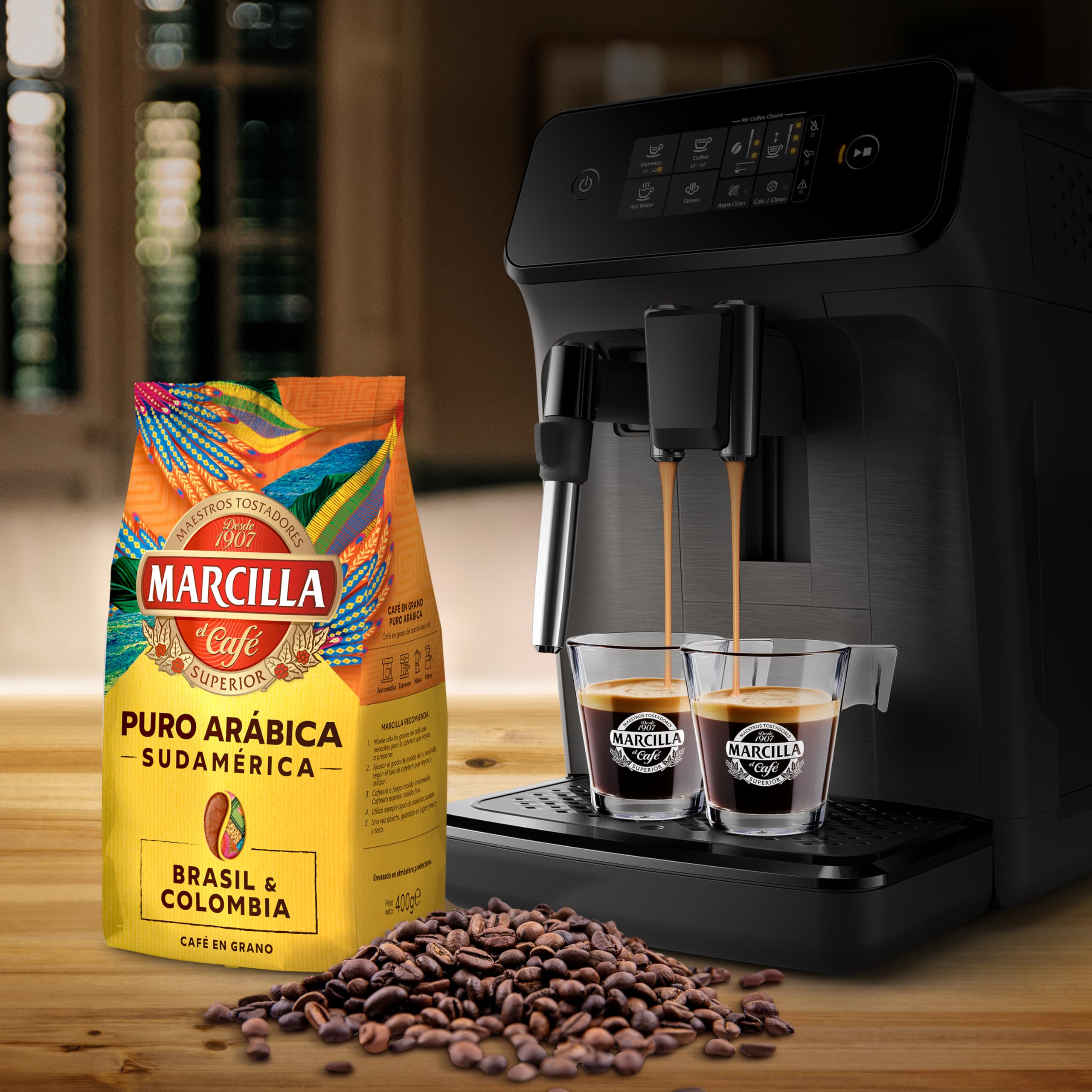 Marcilla Café Grano Puro Arábica Sudamérica Brasil & Colombia 400 g (Paquete de 2) — view 3