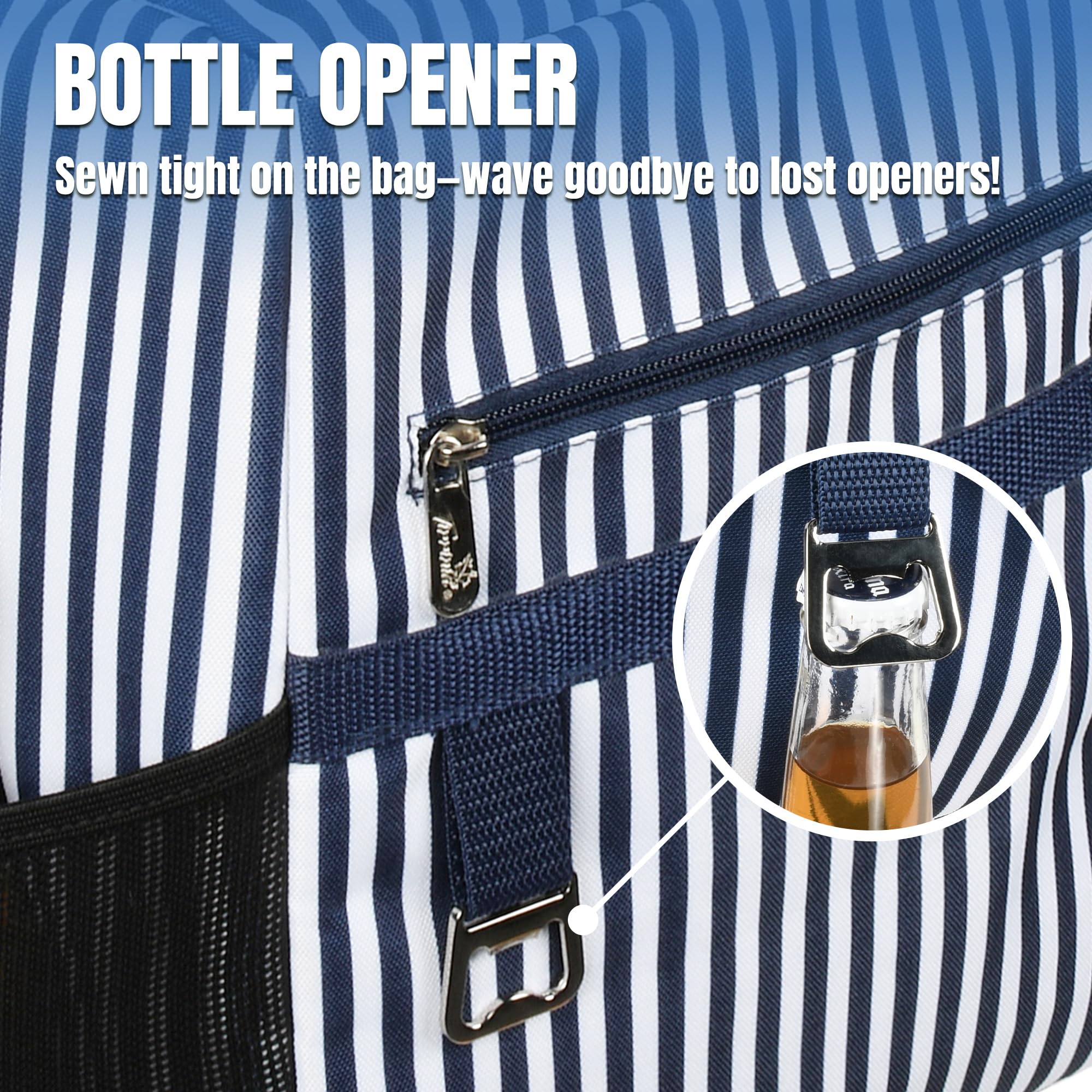 Gran Bolsa térmica de Picnic a Prueba de Fugas, Bolsa de Picnic aislada Bolsa de Comida para el Almuerzo con Correa de Hombro Ajustable para Picnic Camping Trabajo, Raya Azul
