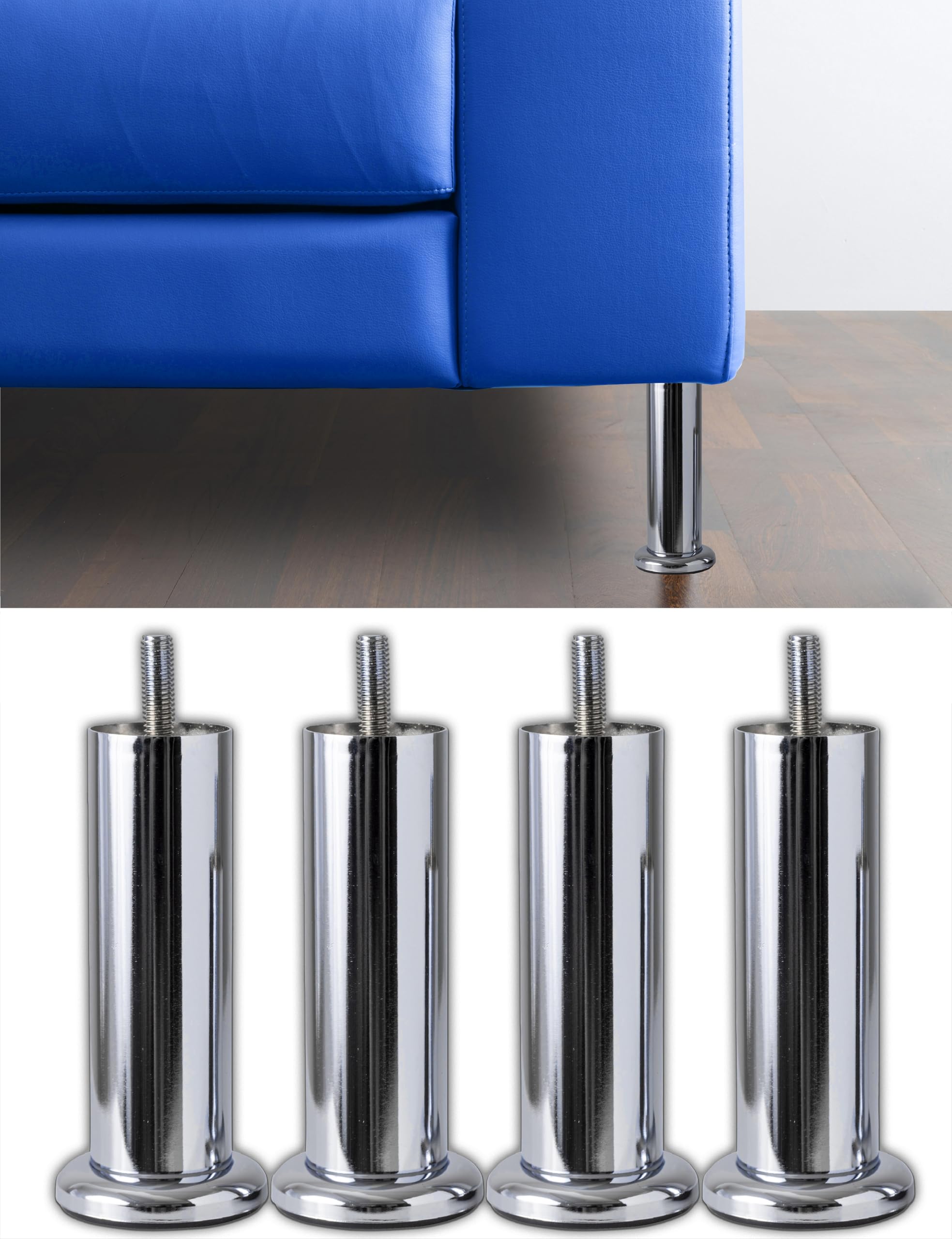 IPEA 4x Piedini per Mobili e Divani modello ACQUAMARINA CON BASE – Set di 4 Gambe in Ferro – Piedi dal Design Minimal per Poltrone, Armadi, Mobili Casa – Colore Cromato – Altezza 150 mm