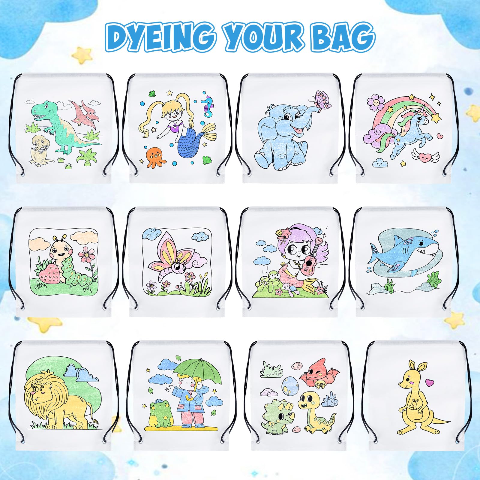 TOYTOPIE Kit Sac à Colorier 12 Pièces Avec Crayons Et Feutres Lavables – Activité DIY Enfants
