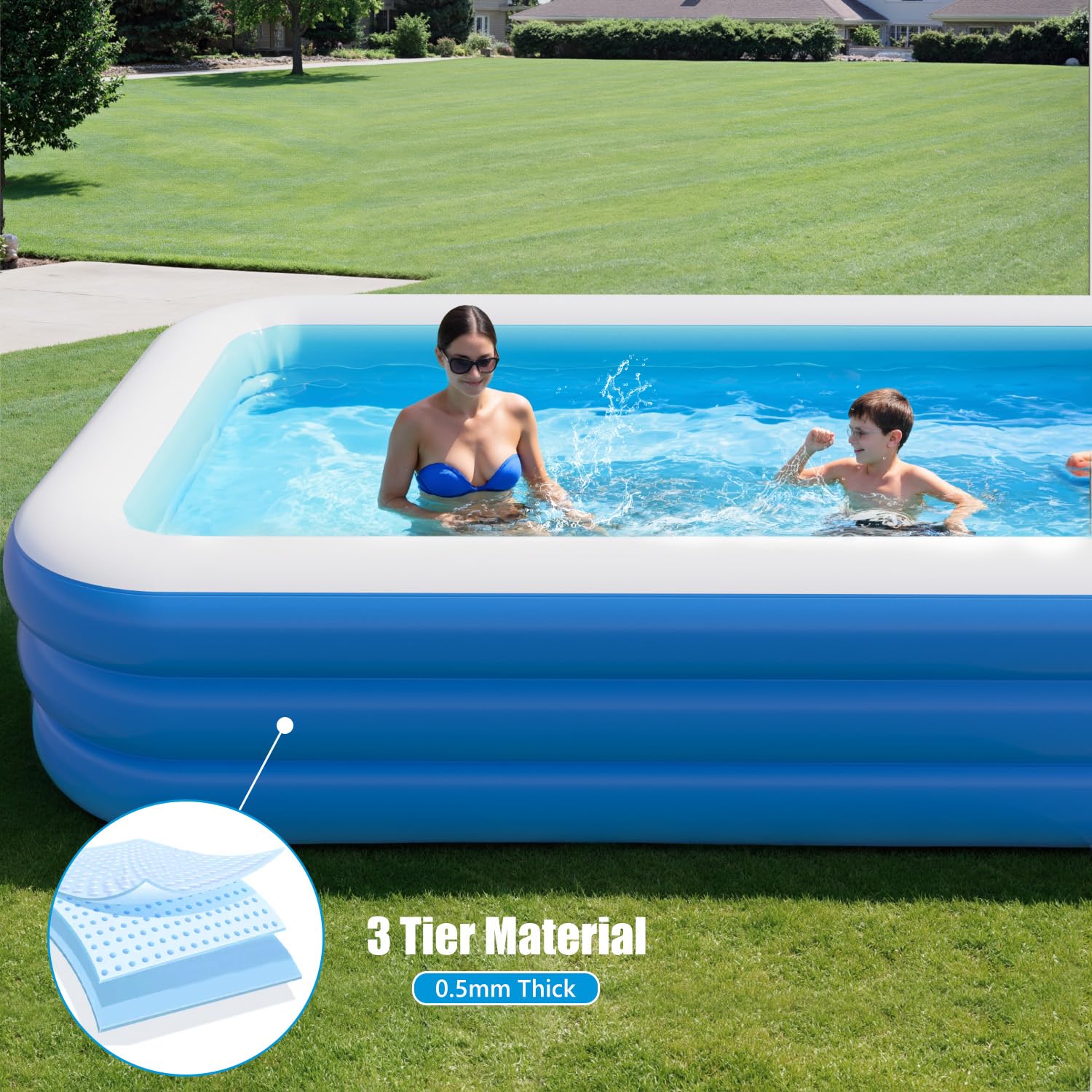 Piscina gonfiabile per adulti, piscina rettangolare per famiglie, 292,1 x 172,7 x 55,9 cm
