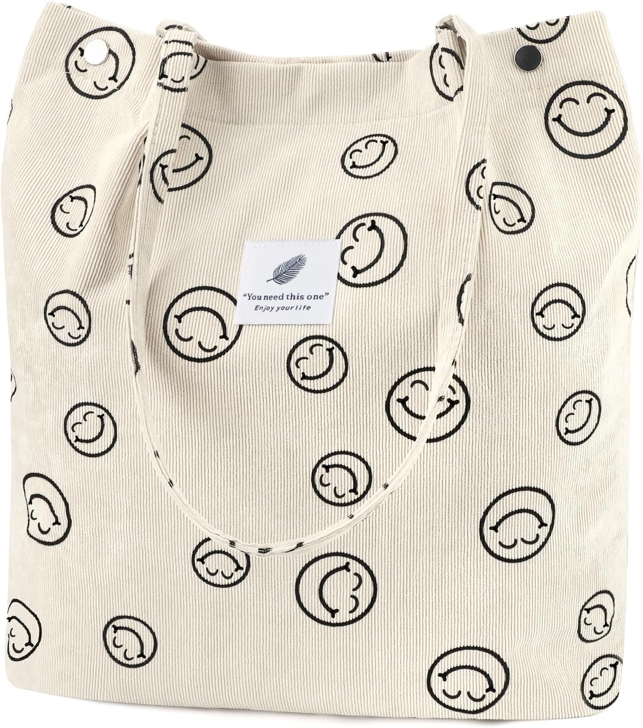 Corduroy Tote Bag for Women Canvas Shoulder Cord Purse with Inner Pocket