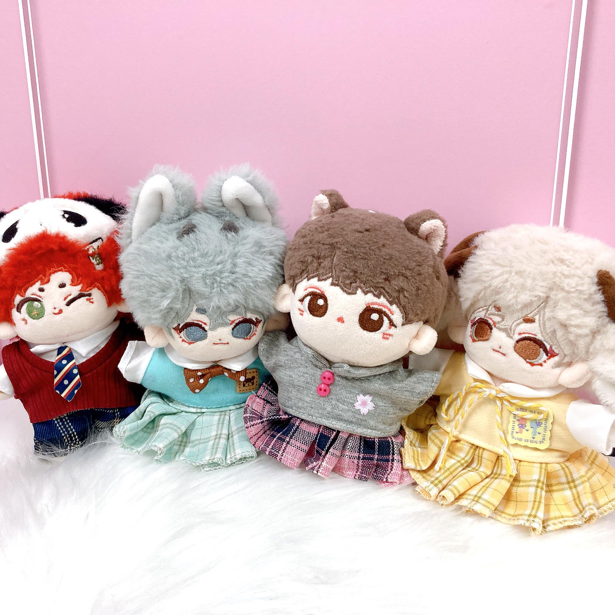 Amazon.co.jp: シャツ&チェックパンツセット 10cm用 レッド ぬい服