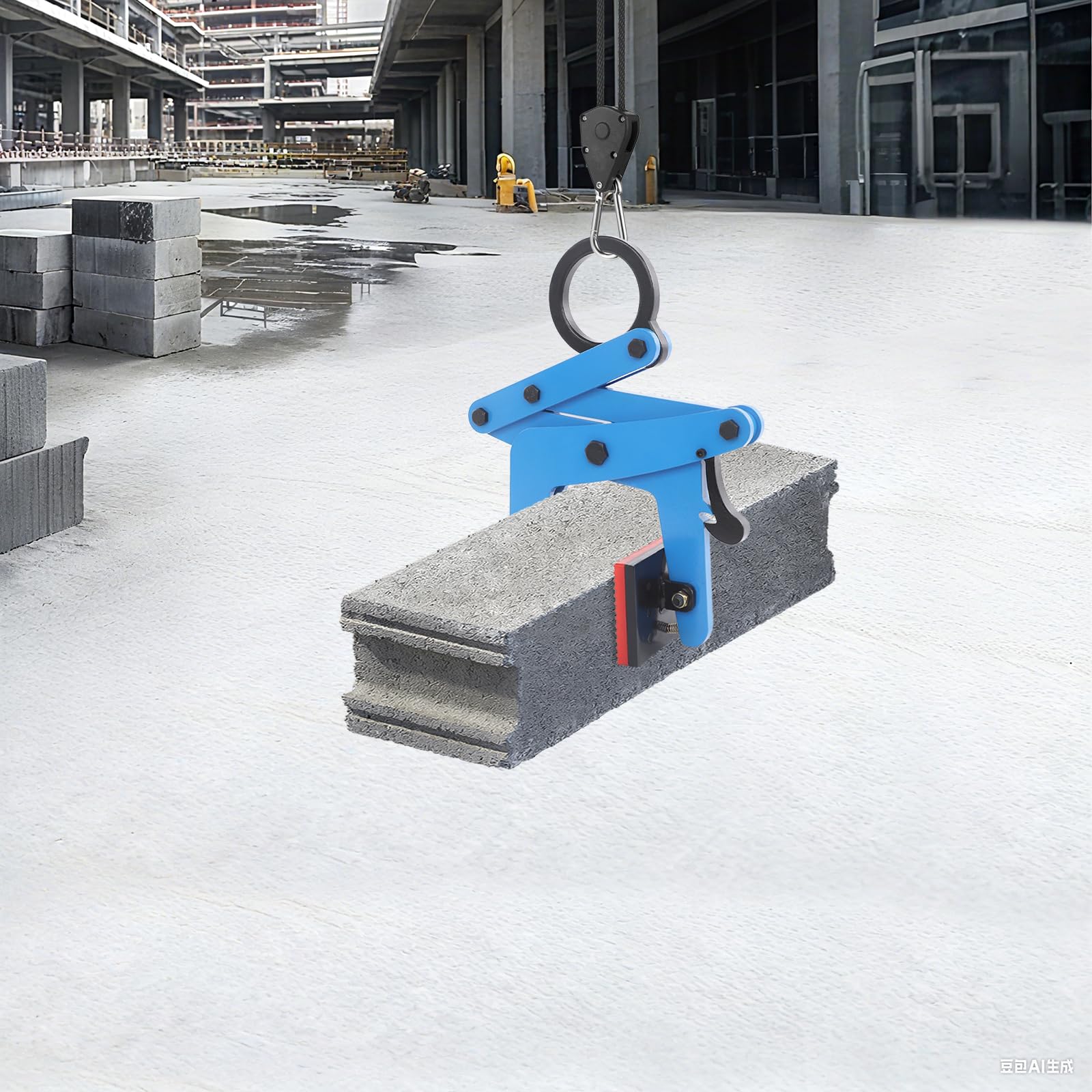 Bordsteinzange 390kg Tragkraft, Verstellbare Steingreifer 3-8.5cm für Granit/Marmor, Versetzzange mit Gummi-Backen, Inkl. Verriegelung für Kran & Hebezange, Blau