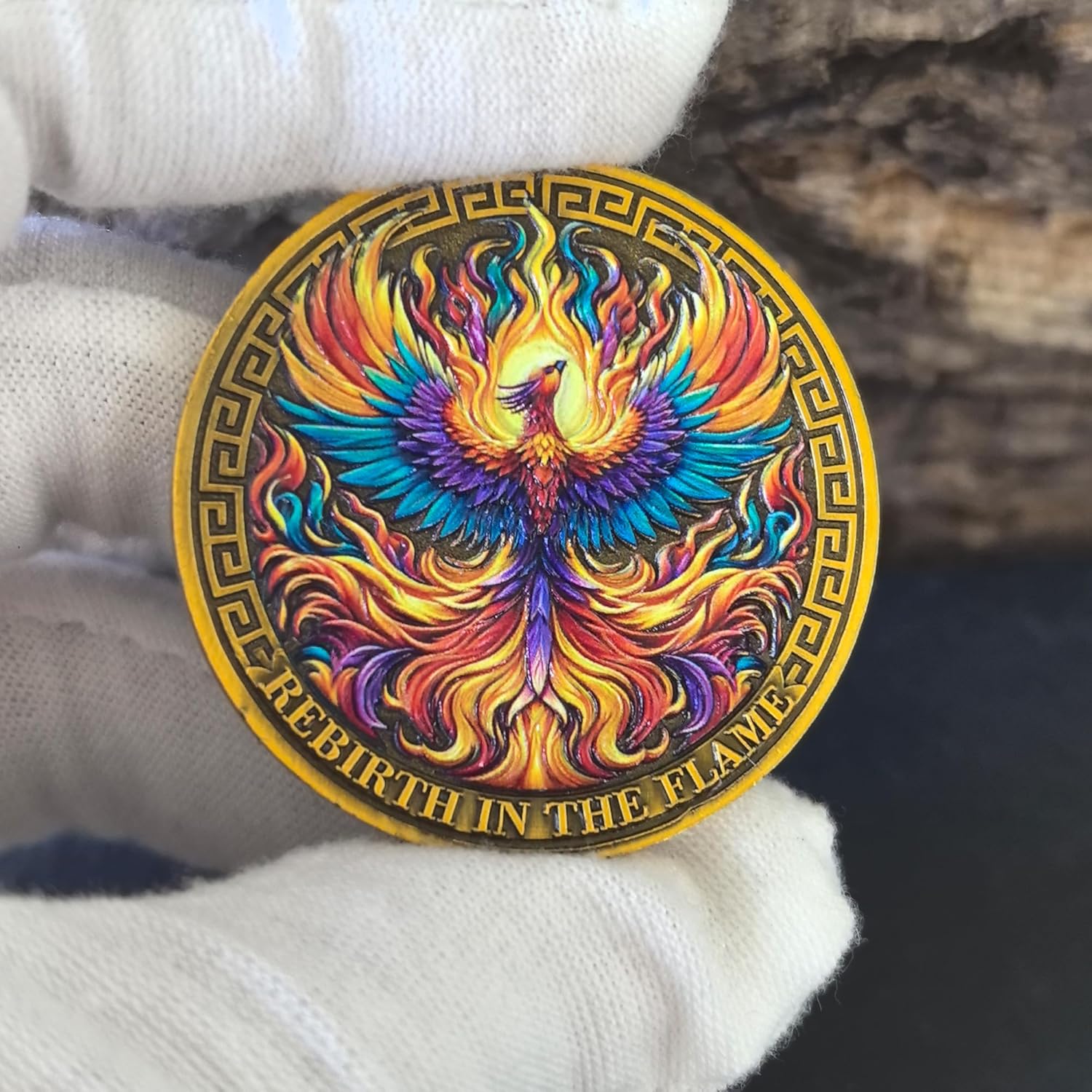 CYOUNG Phoenix Rising Sobriety Chip - Colorful AA Recovery Medallion with Serenity Prayer (Pack of 3)