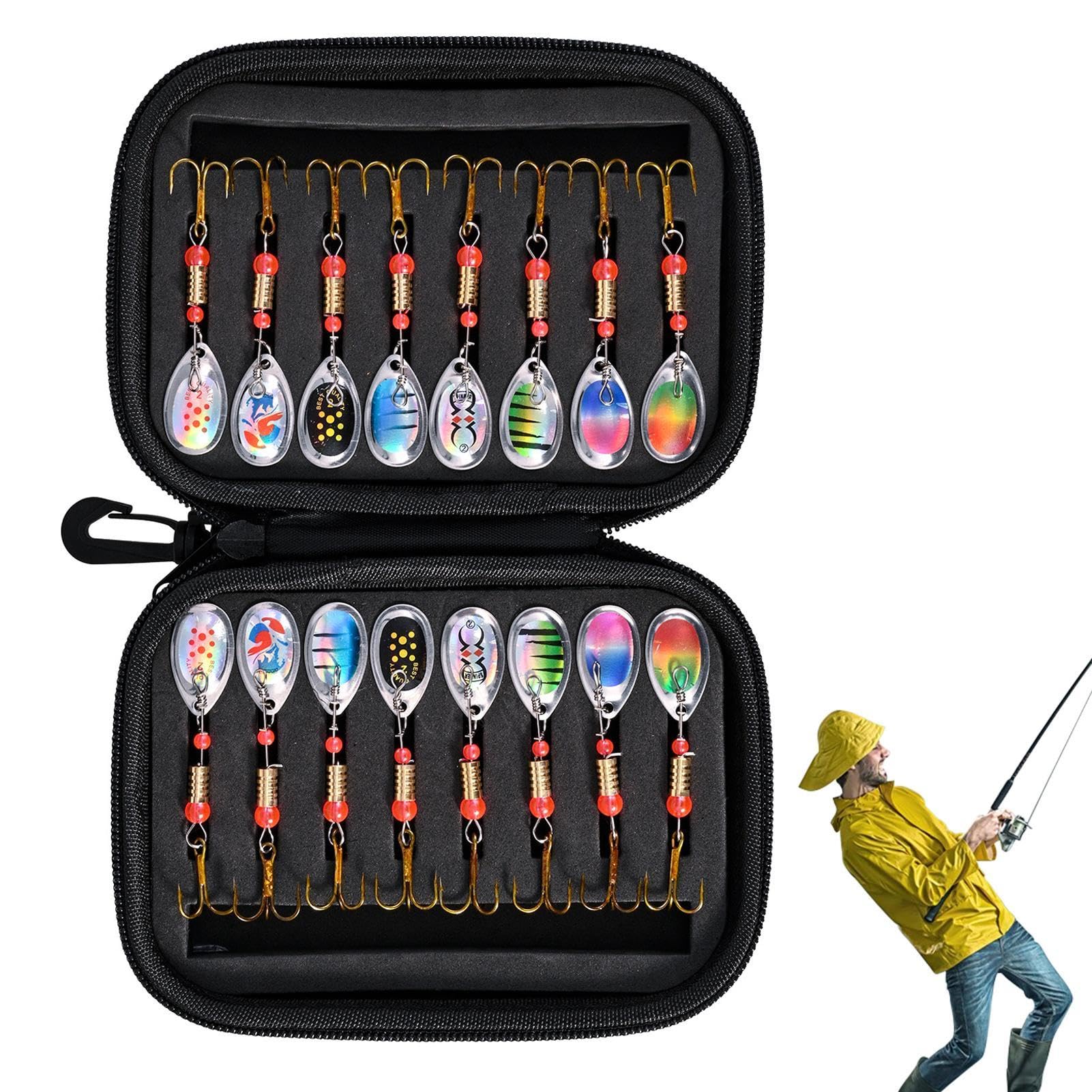 Set di 20 esche artificiali per la pesca, con borsa per il trasporto, per trote, pesce persico, luccioperca Set di 20 esche artificiali per la pesca, con borsa per il trasporto, per trote, pesce persico, luccioperca