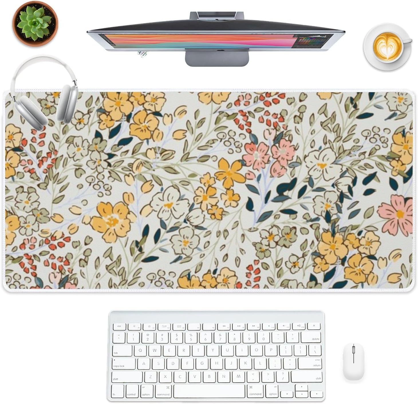 Vintage Multicolor Floral Pattern for Fall Mouse Pad Large Gaming Keyboard with Non- Slip Rubber Base Smooth Face Mat for Desk Mouse Pad Gamer