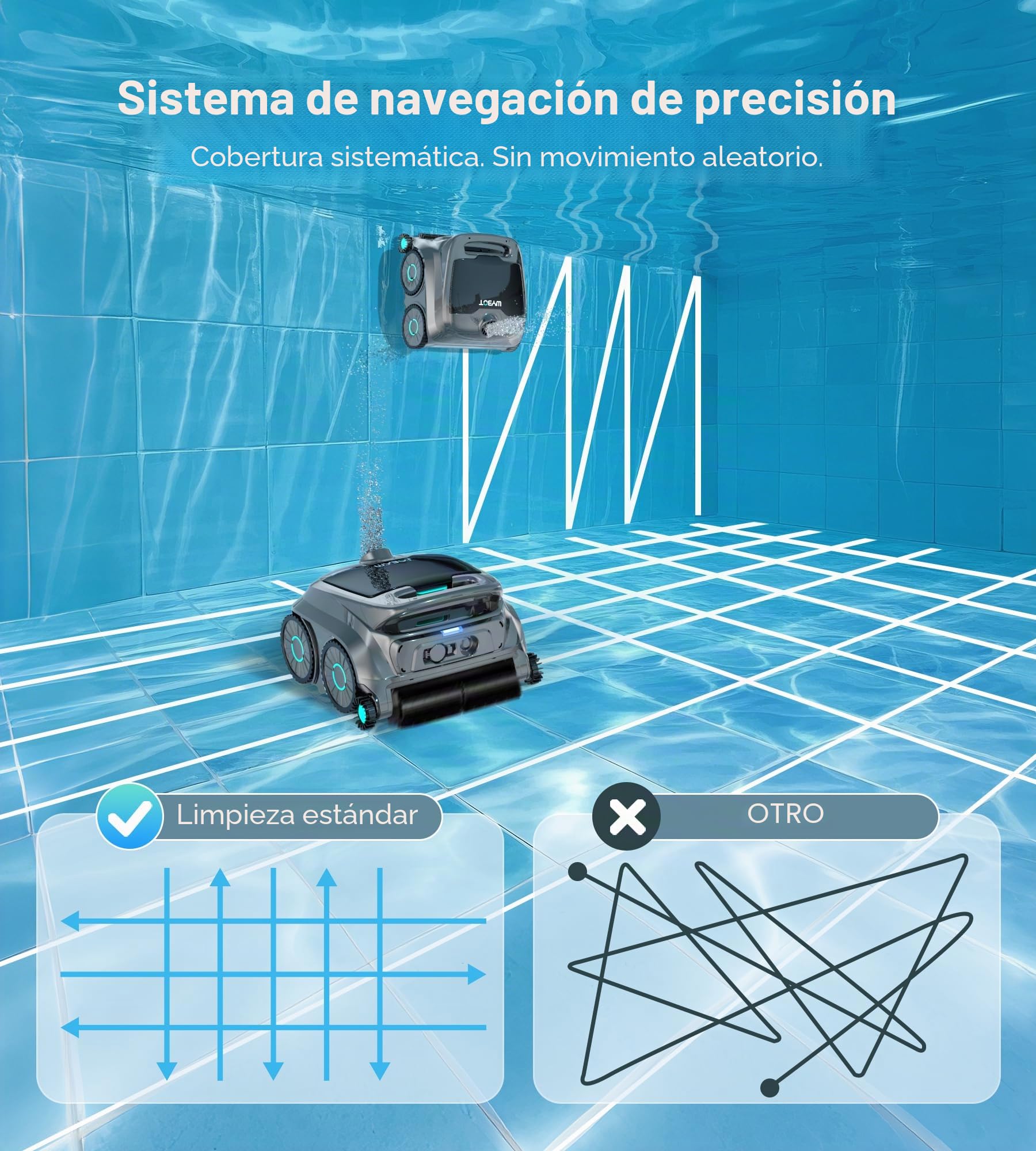 WYBOT OS600 Robot Piscina Limpiafondos, Inalámbrico, 120 Min Autonomía, Limpia Fondo Y Paredes, Navegación Inteligente, para Piscinas Enterradas Y sobre Suelo,Verde Claro Brumoso