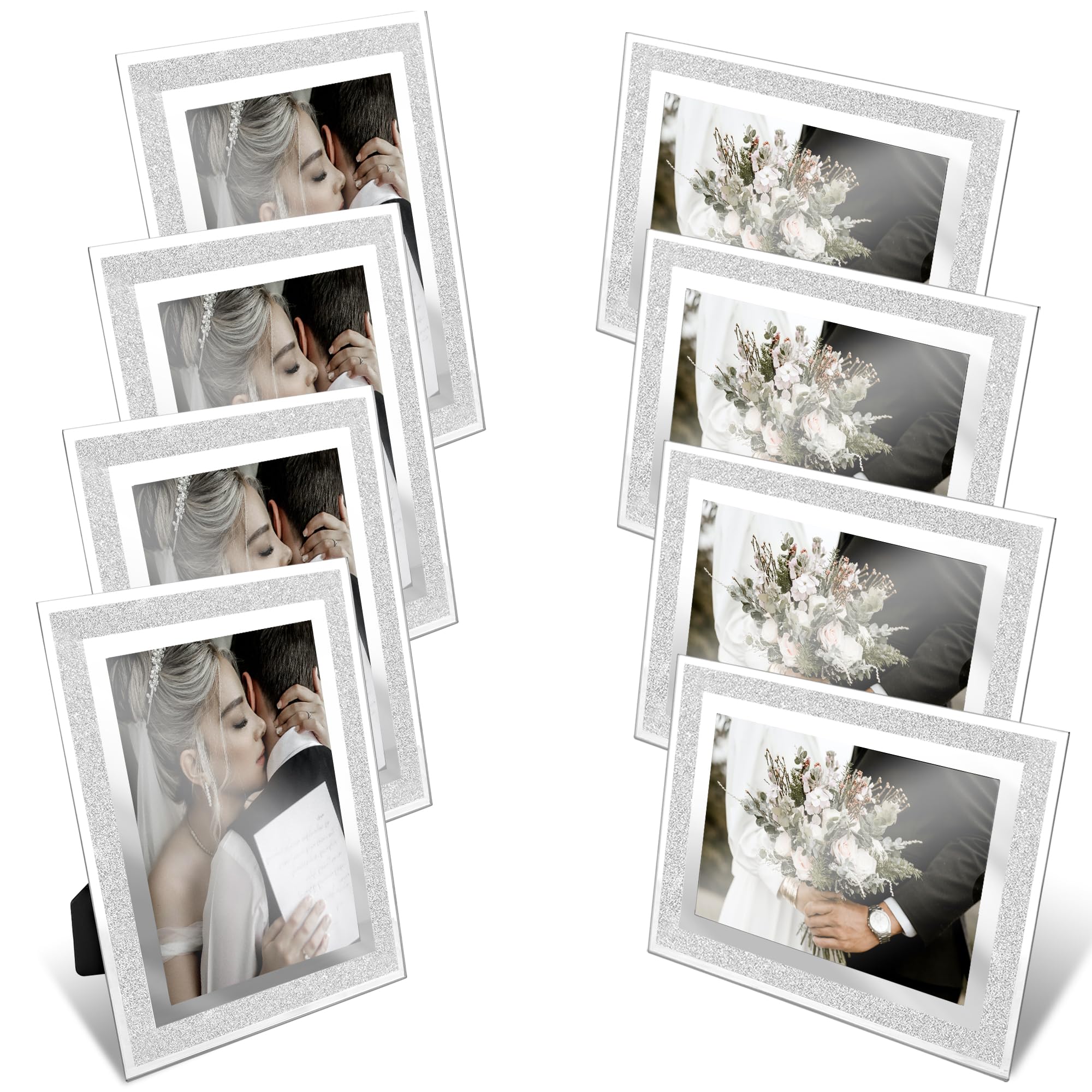YKUKIZEE 8 Pcs 6 × 8 Inch Glitter Glass Photo Frame Picture Sparkly Crystal
