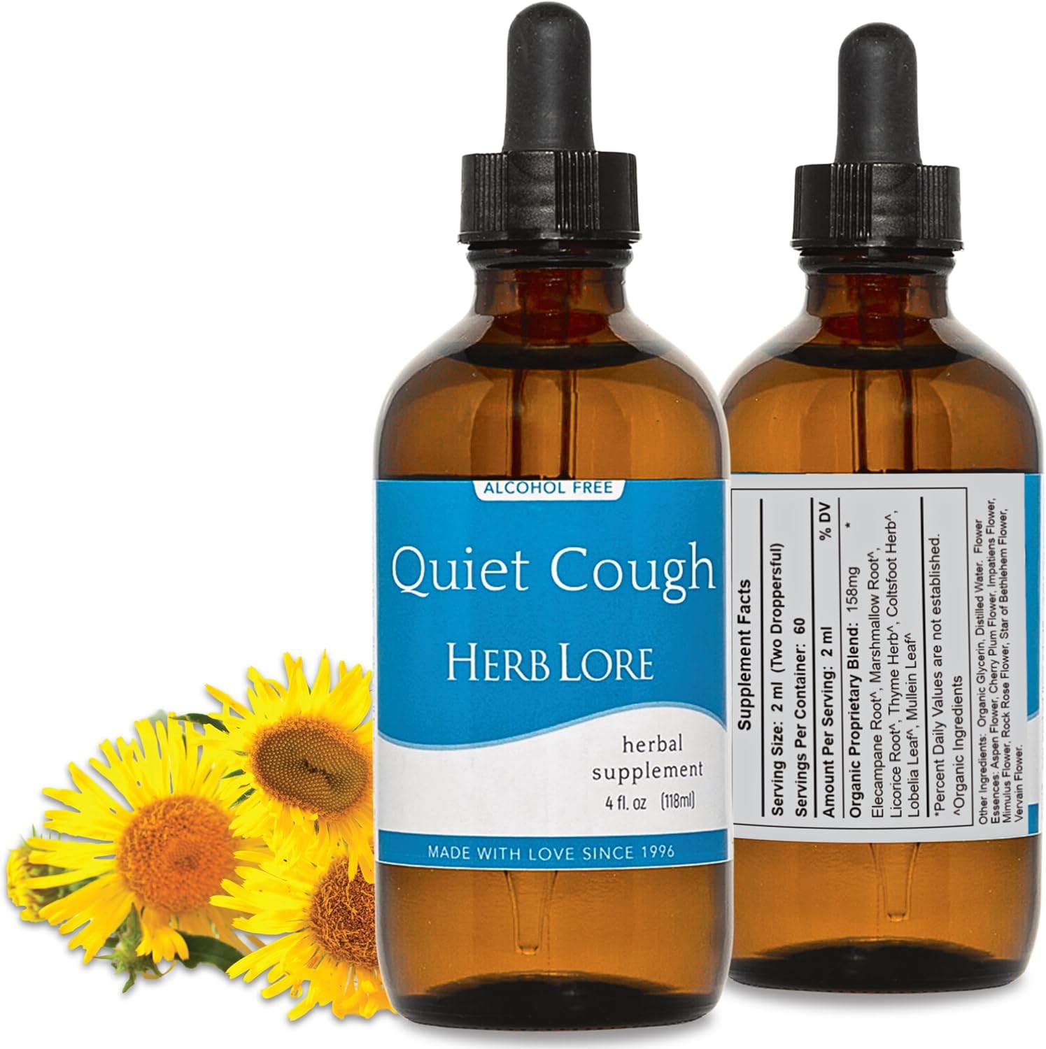 Herb Lore Quiet Cough Tincture - Mullein Leaf Drops for Lungs - Soothes Dry & Productive Coughs - 4 fl oz