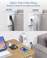 Vista 6 de Regleta de Enchufe Plano, AOFO Cable de Extensión de 5 Pies con 12 Tomacorrientes y 6 Puertos USB (4 USB-A, 2 USB-C), Protector contra