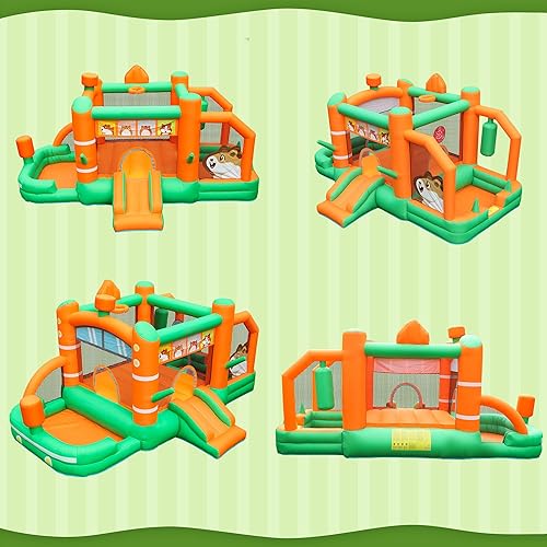Miniatura 4 de Bounce House - Castillo inflable de salto para hámster con soplador, pozo de bolas, juego objetivo, anillo de lanzamiento, borde de baloncesto para
