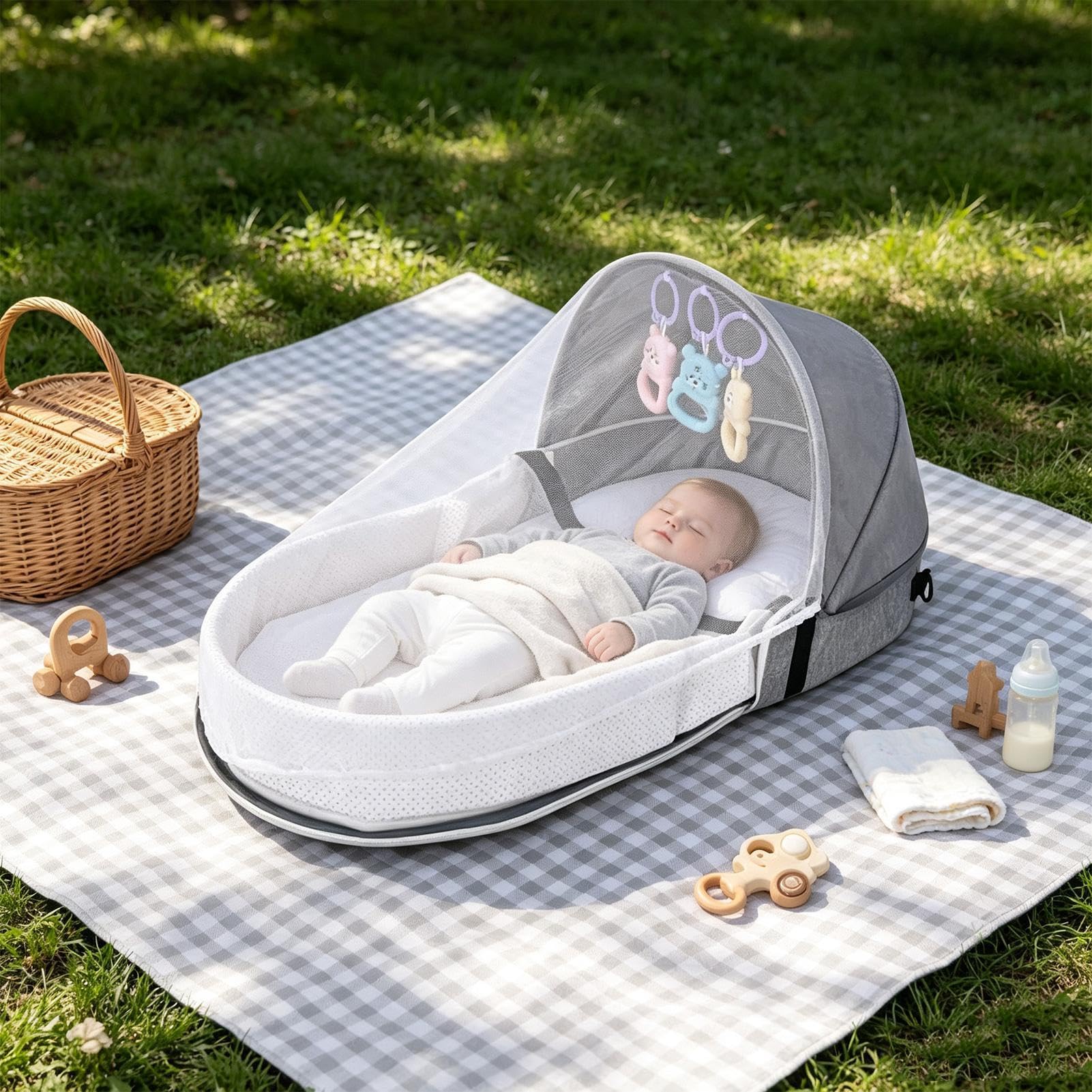 Reisebett Für Kinder Faltbar waschbar atmungsaktiv Leinen-Baumwoll-Babybett